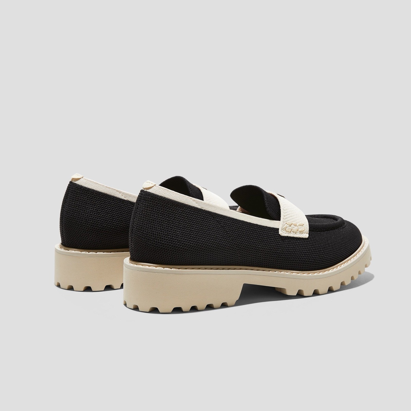 VIVAIA Francesca Round-Toe Loafers Black Ivory Knit Platform Lug Sole Shoes 9.5
