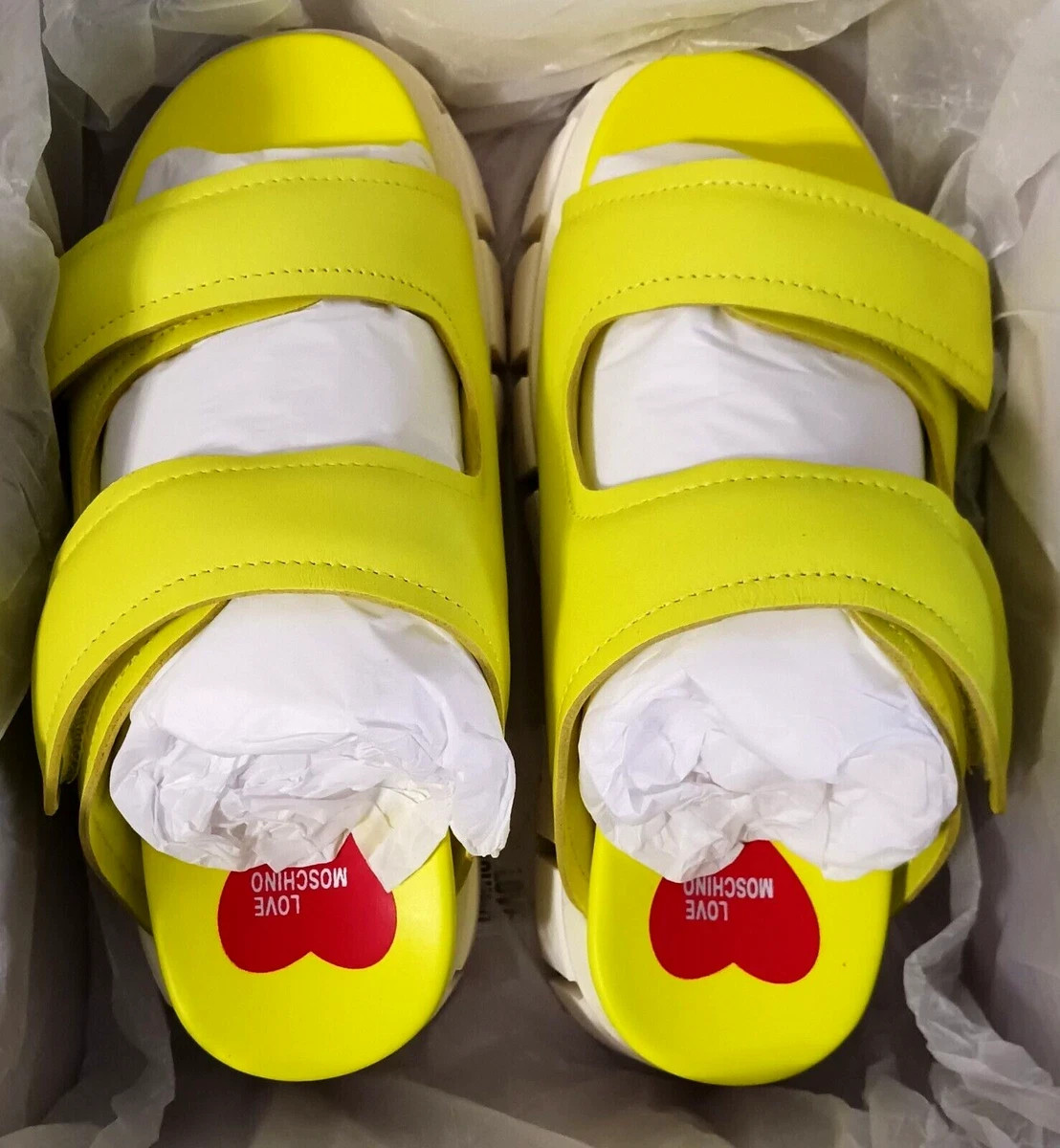 Love Moschino ladies sandals size 41 neon yellow platform 7cm Hook and Loop summer