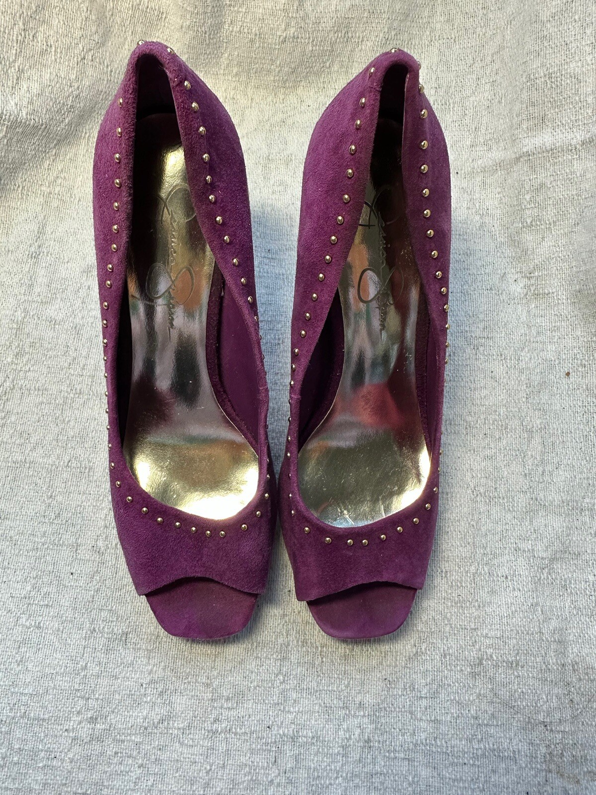 Jessica Simpson Womens Purple Suede Platform Peep Toe Pumps Sz 6.5 Pre-owned