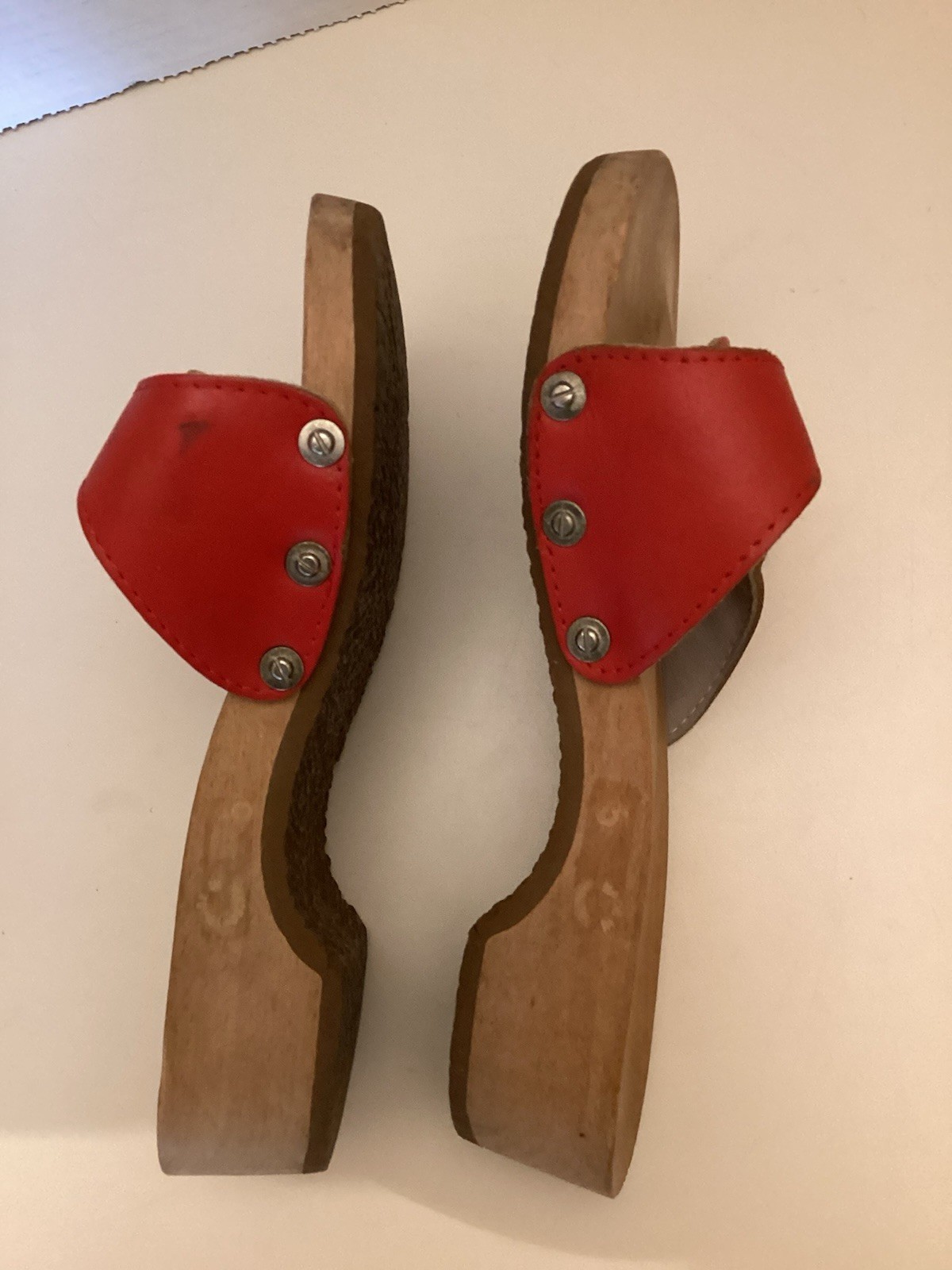 Dr Scholl’s Red & Wood Sandals Vintage 1970’s Size 5 Austria