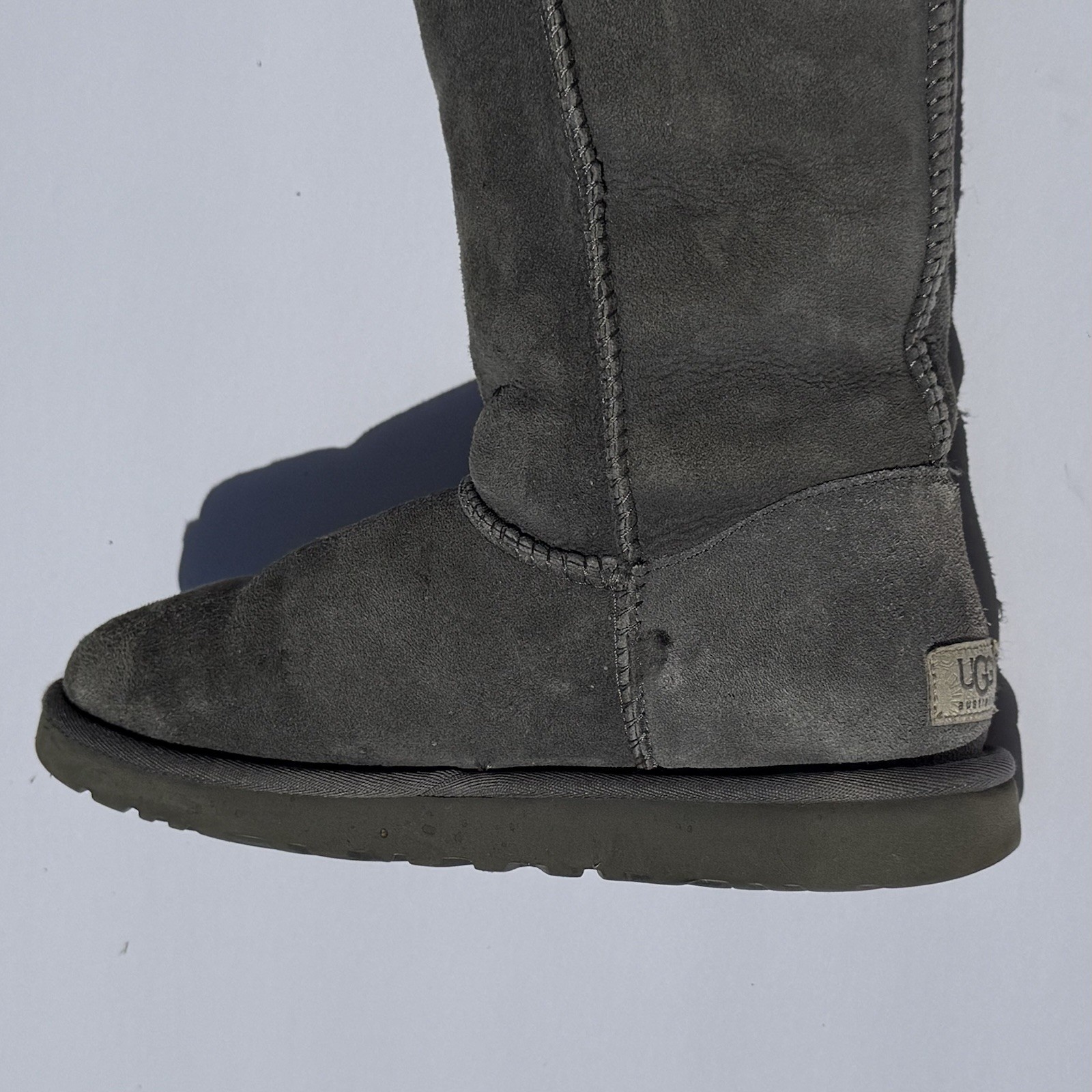 UGG Australia Bailey Button Triplet Boots Women’s 8 Gray Twinface Sheepskin