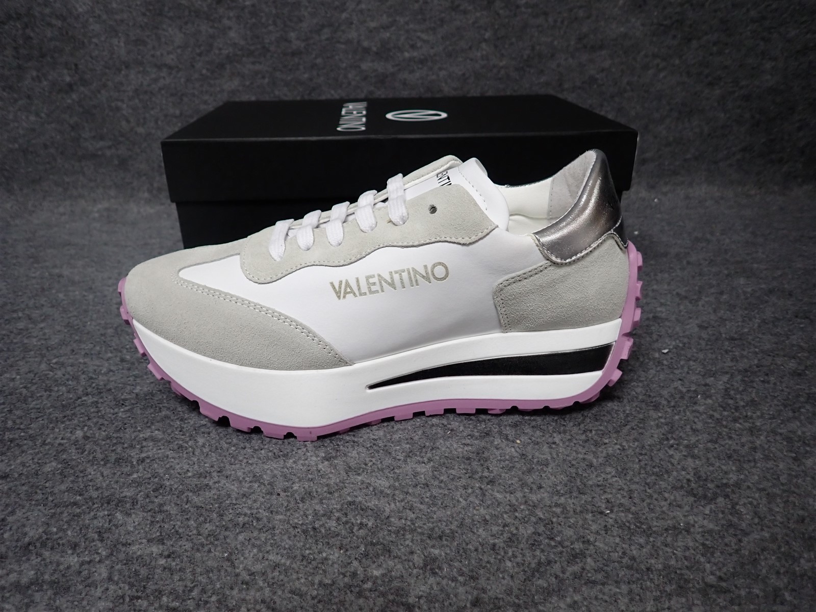 NEW Valentino Anais Italian Leather Suede Sneaker Grey Women’s Size 6 (SS73)