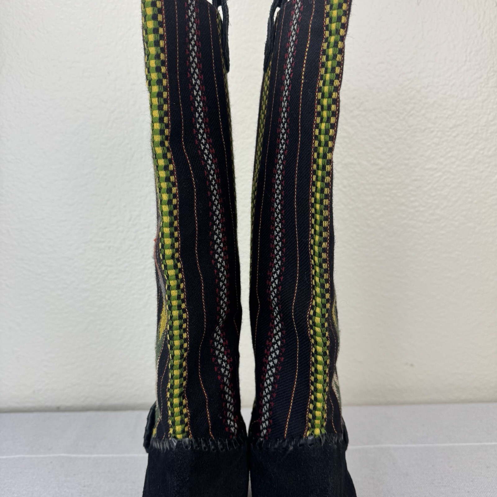 Jack Rogers Boho Western Stable Riding Boot Chic Suede Textile Black Multi 8.5