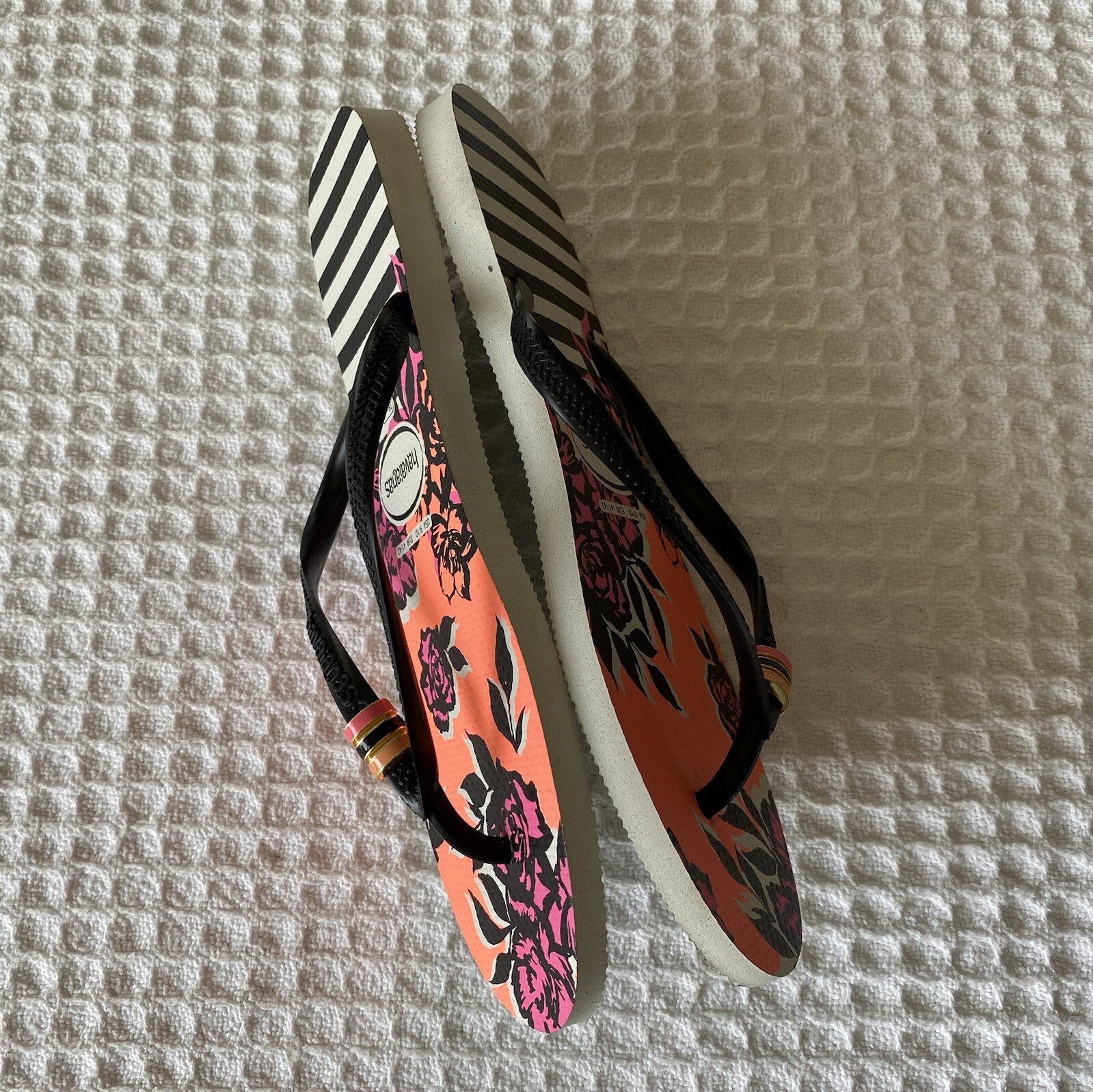 HAVAIANAS Slim Floral Stripe Flip Flops Thong Sandals 39/40 EUR 41/42 USA 9 / 10