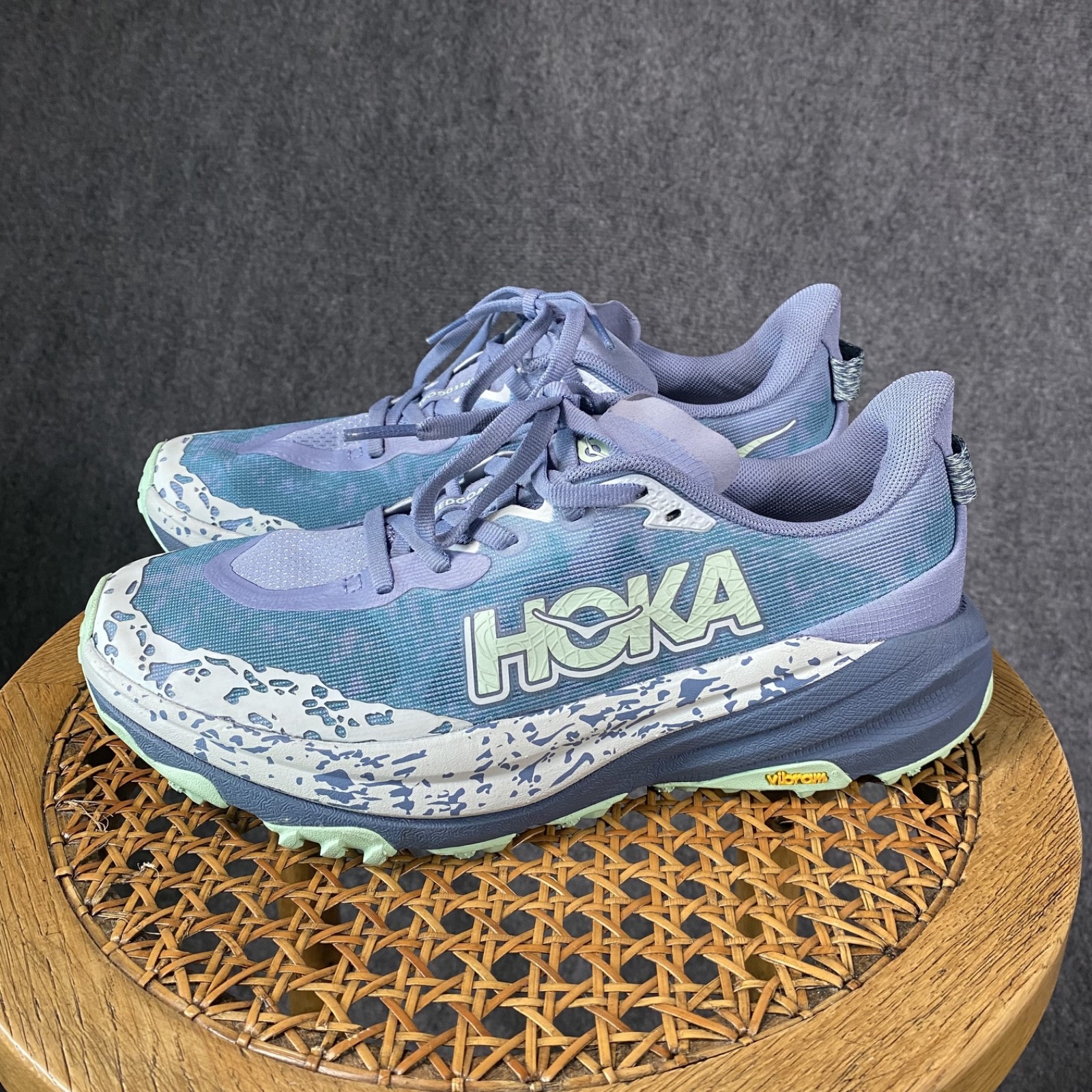 Hoka Speedgoat 6 Running Shoes Womens 8 B Purple Green Sneaker Vibram Excellent