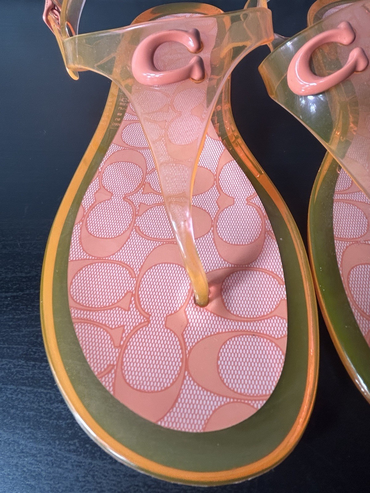 COACH Natalee Jelly Sandals Size 8B Orange Tangerine Logo Thong Sandals w Box