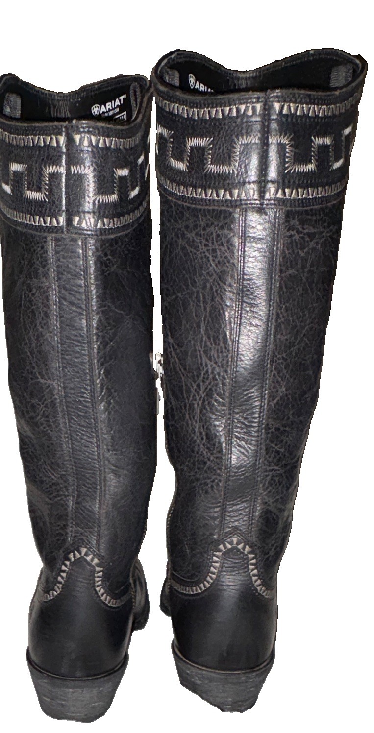 Ariat Women’s Black Leather Knee High Western Boots Zip Pointed Toe 8.5B