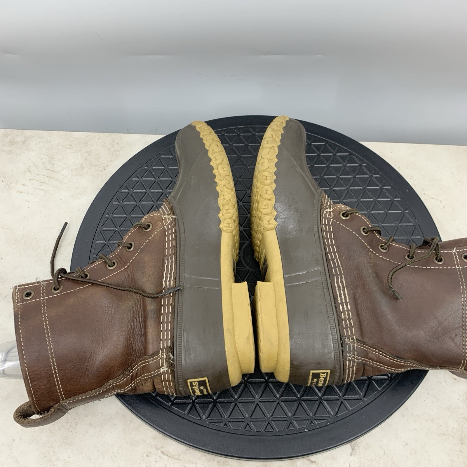 LL Bean Duck Boots Women Size 8 Shoes Dark Brown Leather Rubber Mid 8″ Tie