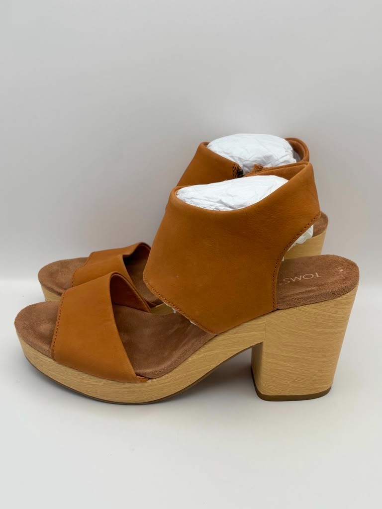 TOMS Majorca Block Heel Platform Sandals Casual Brown Suede Women Size 9