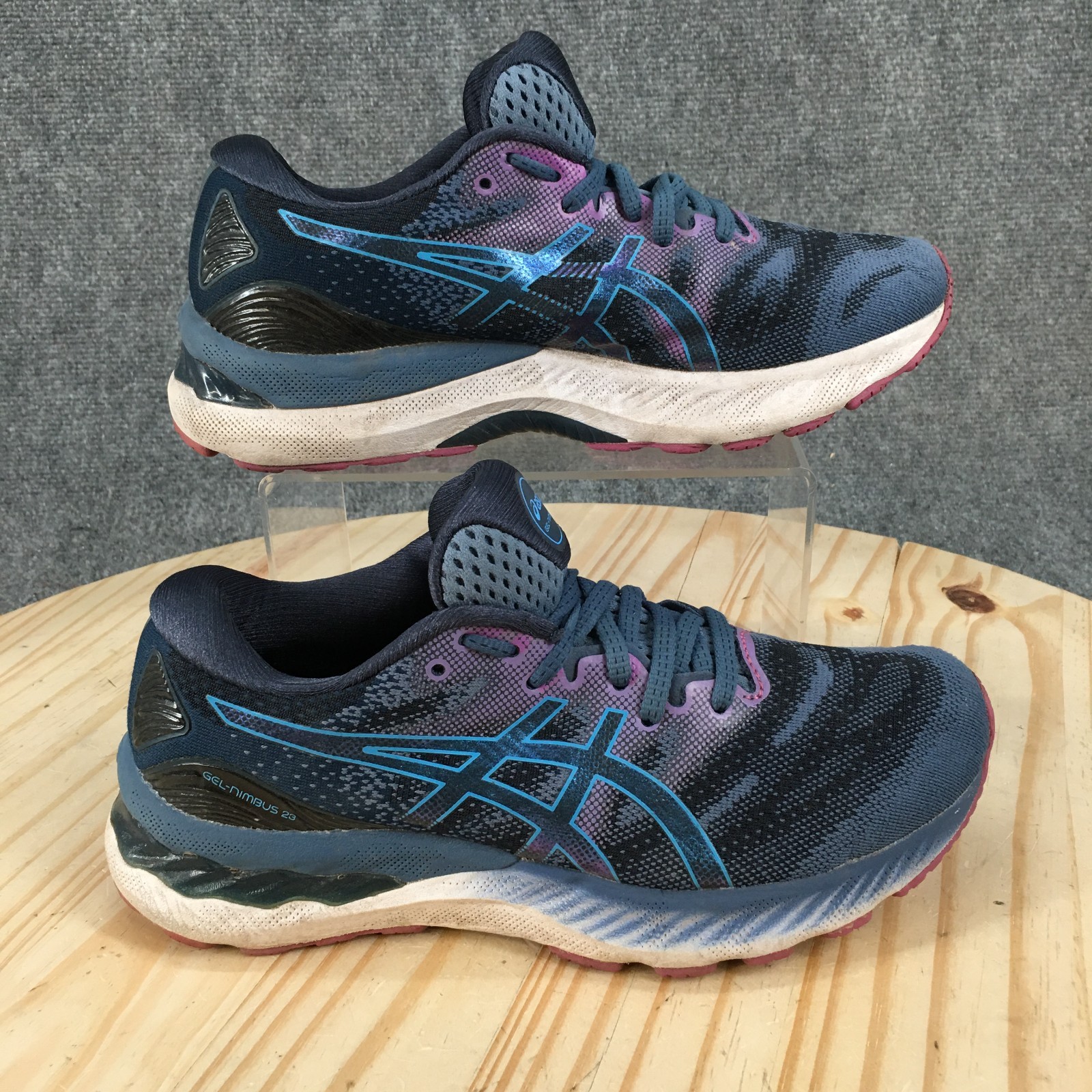 Asics GEL Nimbus 23 Running Shoes Womens 7.5 Wide Blue Purple Lace Up 1012A884