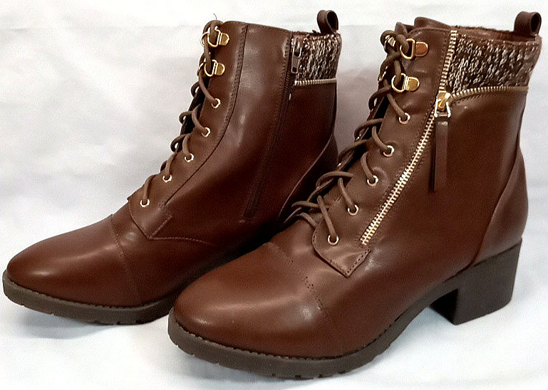Cloudwalkers by Avenue Women’s 13 Rita Boots Brown Inner Zip & Lace Up 2″ Heel