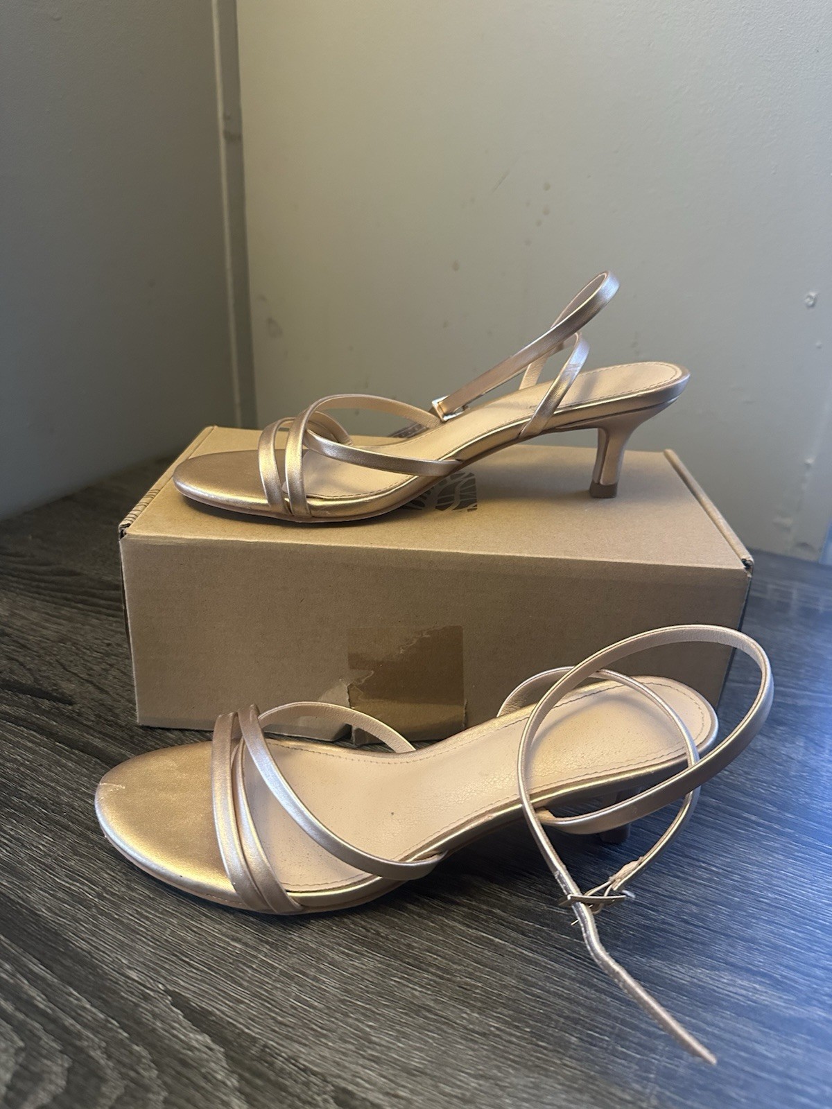 Women’s Rose Gold Strappy Kitten Heel Slingback Sandals Size 6 Worn Once