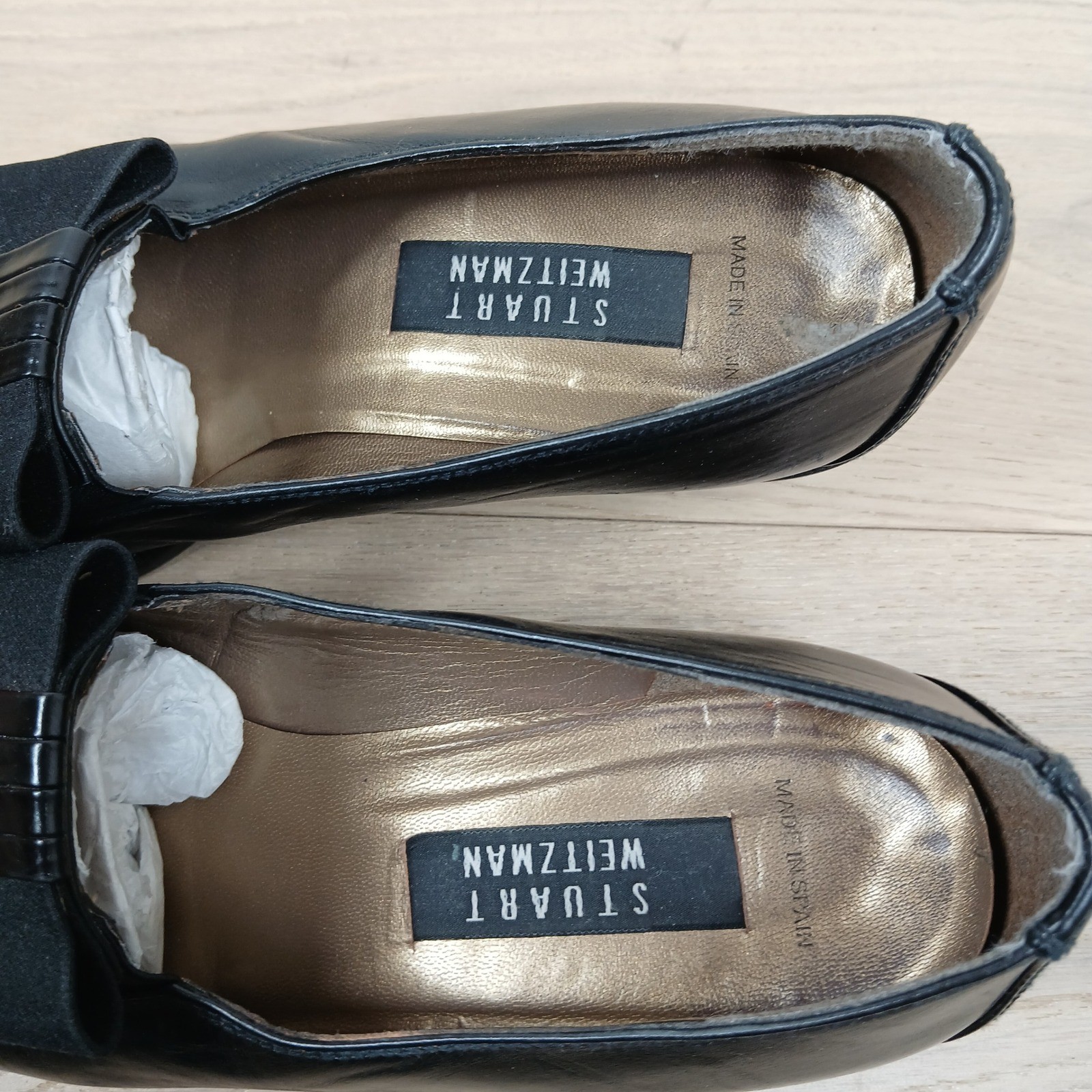 Stuart Weitzman Loafers Women’s 10 Black Leather Block Heel with Grosgrain Bow