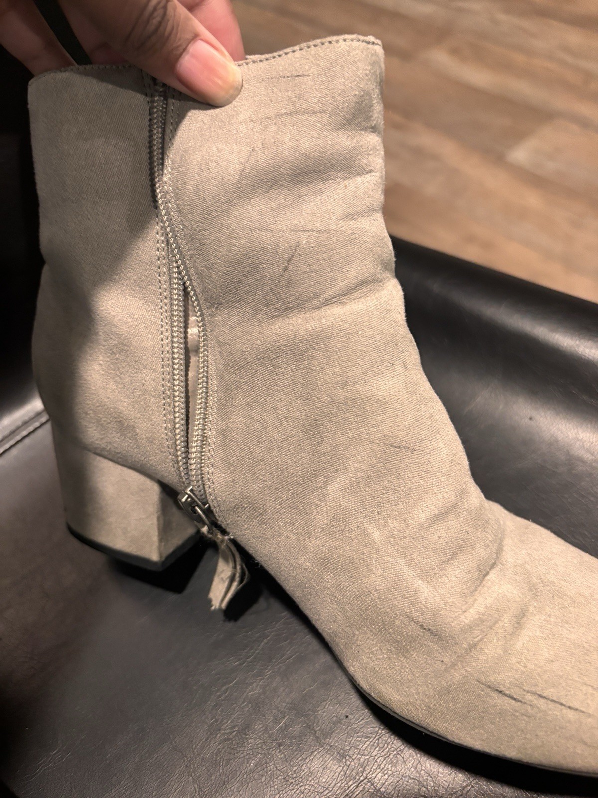 Esprit Women’s Beige Suede Ankle Boots Pointed Toe Side Zip Block Heel 8