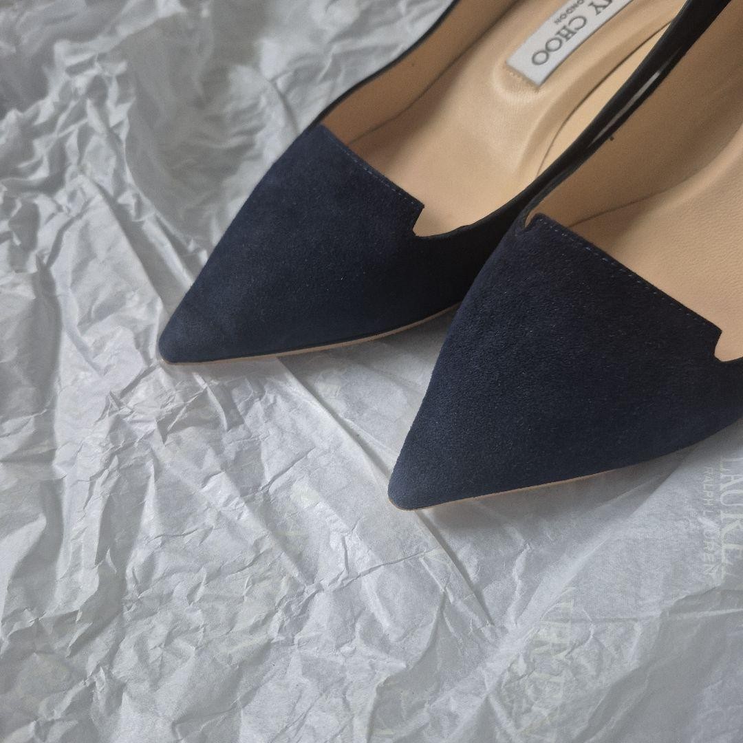 JIMMY CHOO Suede Navy 37.5 Heel