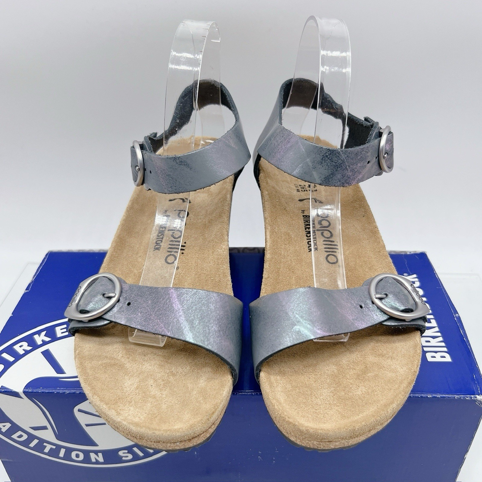 Birkenstock Papillio Soley Ring Buckle Sandal Metallic Black Wedge EU 41 Womens
