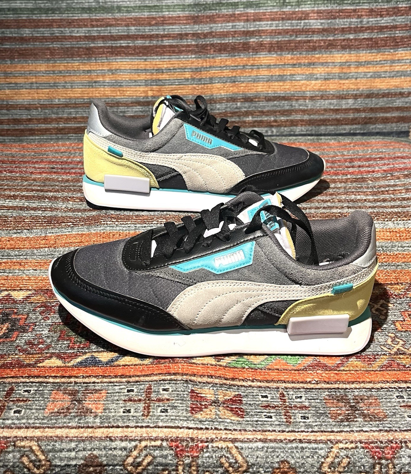 PUMA Women’s Low Top Lace-Up Athletic Sneakers Gray/Black Yellow/Blue/White