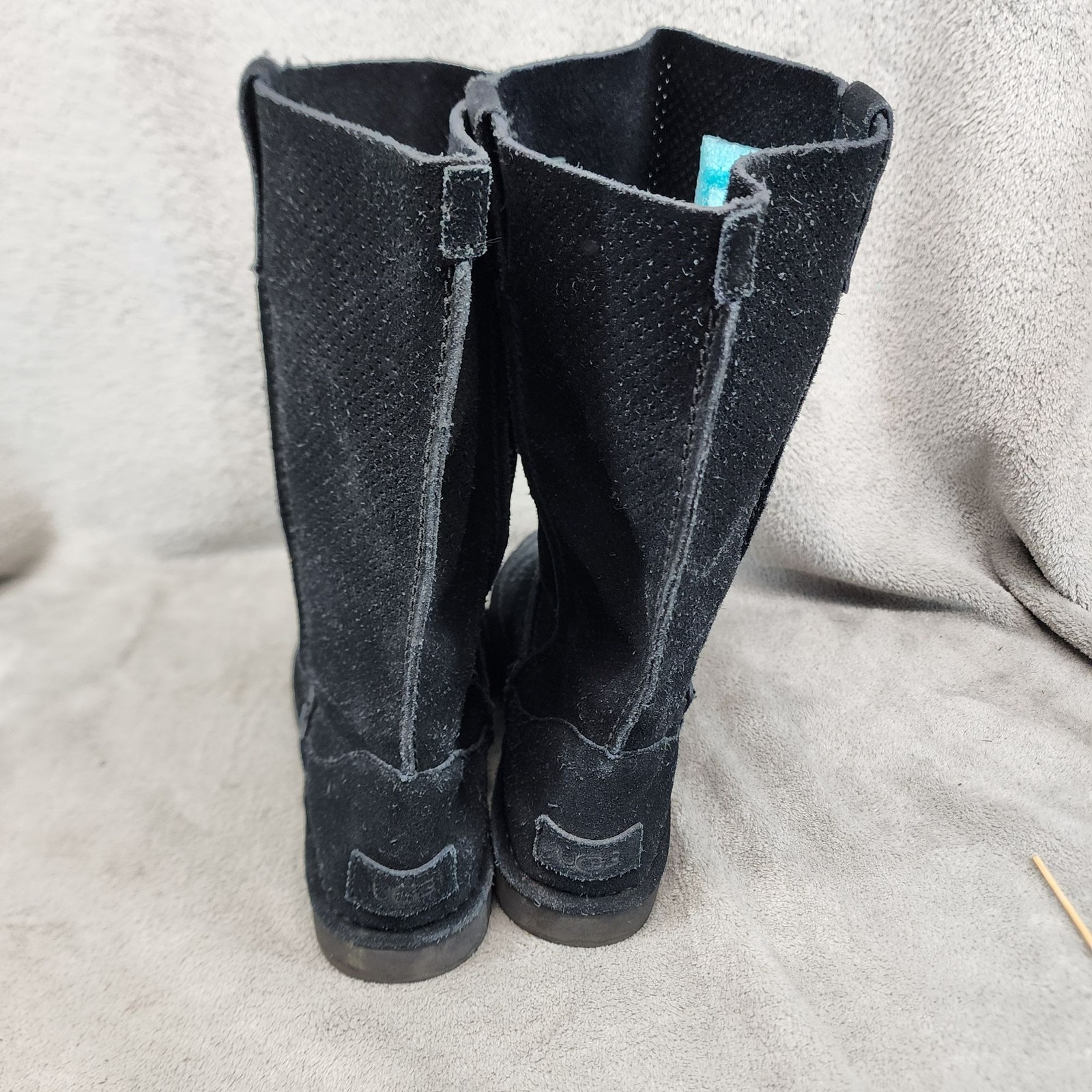 UGG Shoes Womens Size 9 Black Perforated Leather Unlined Tall Boots *Read*