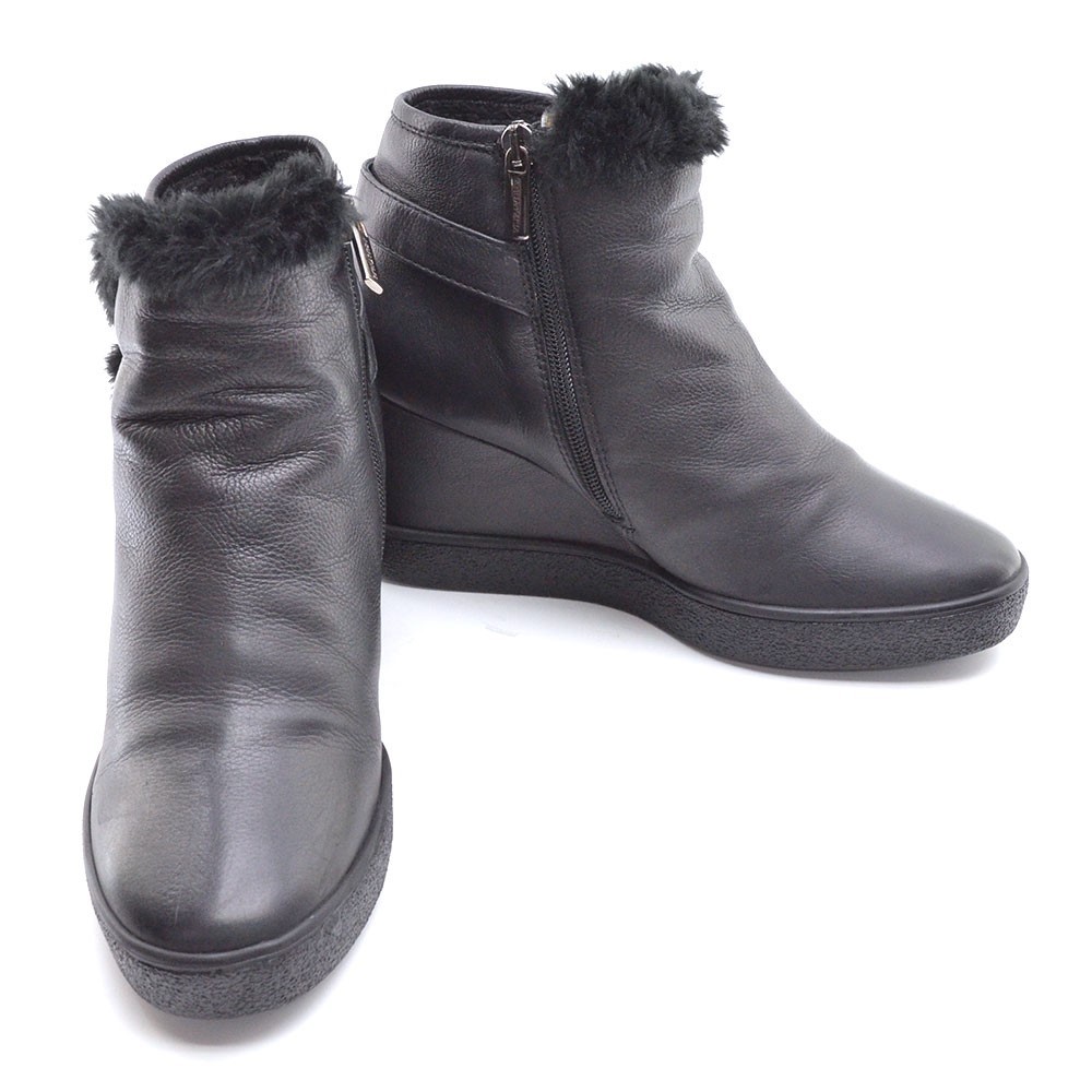 Ladies Aquatalia Cameron $450 Wedge Faux Fur Booties 8.5 M Black Leather Shoes