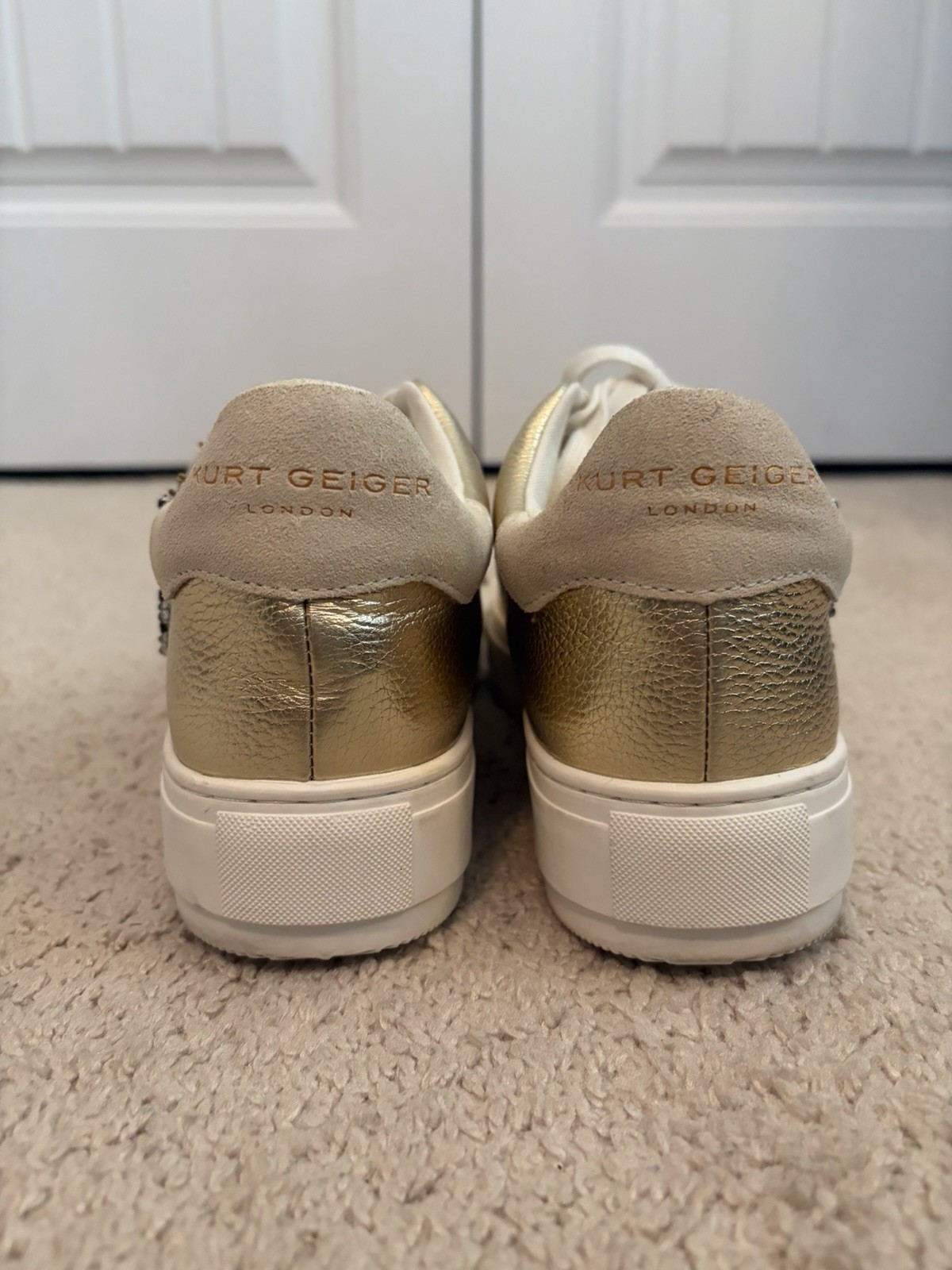 Kurt Geiger London Laney Eye Embellished Gold Leather Platform Sneakers Size 40