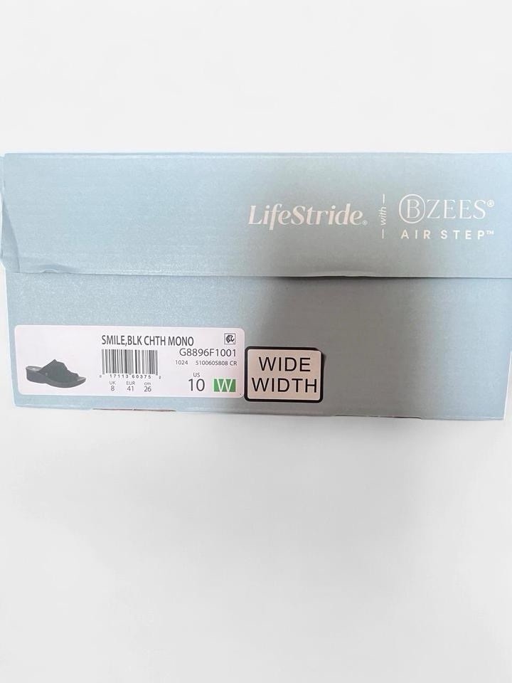 LifeStride BZees Air Step Black/Gray Animal Print Wedge Slide Sandals US 10 W