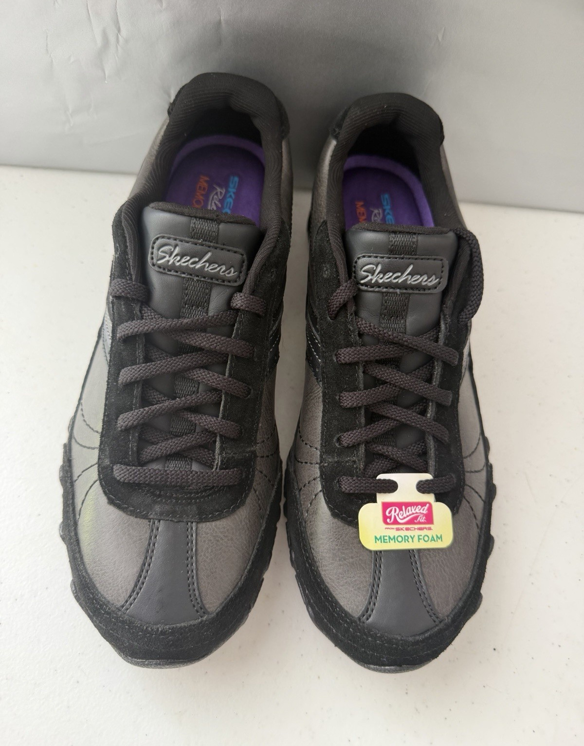 Skechers Relaxed Fit Memory Foam Leather Gray/Black Sneakers SN 49015