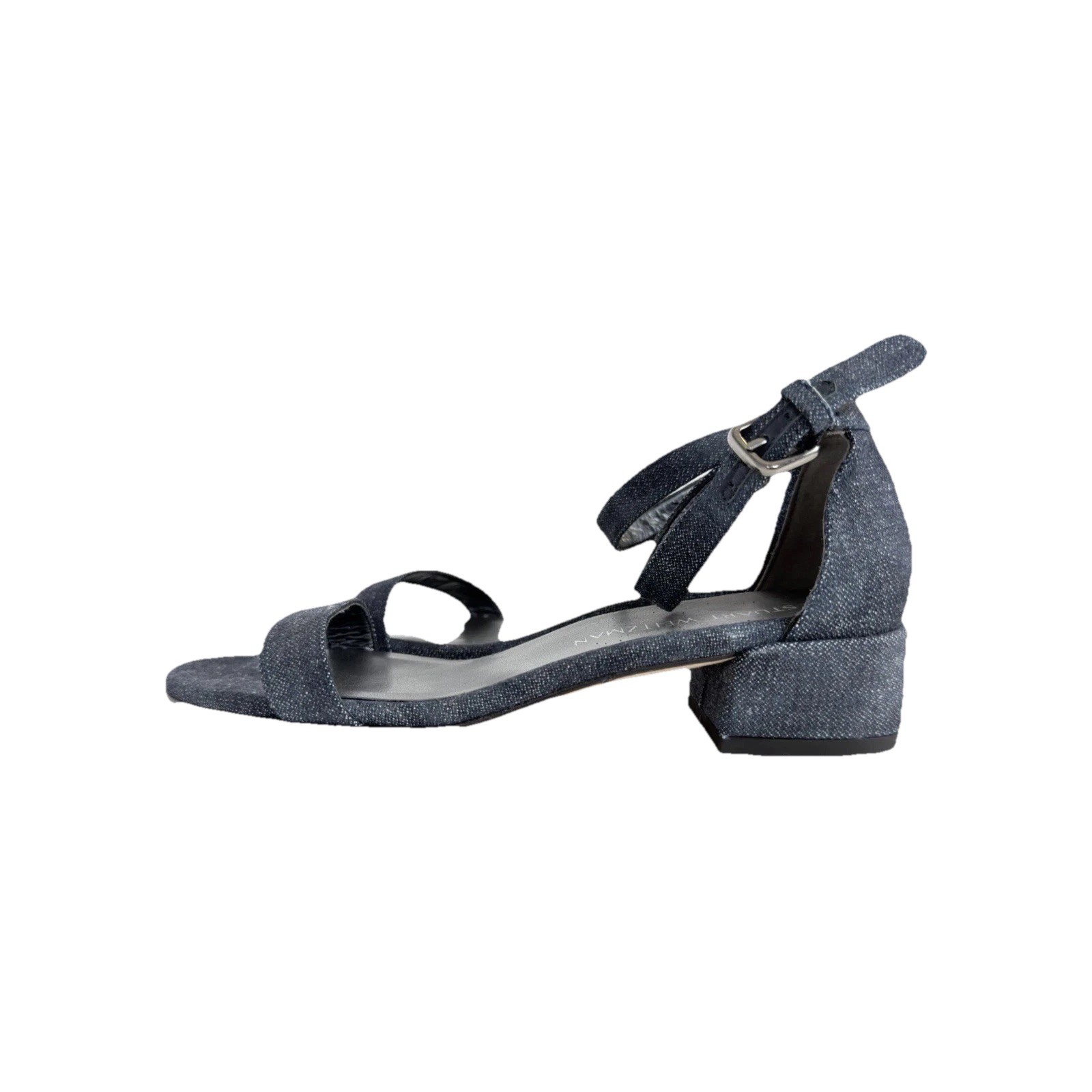 Stuart Weitzman Blue Metallic Block Heel Ankle Strap Sandals Women’s Size 7 NWOB