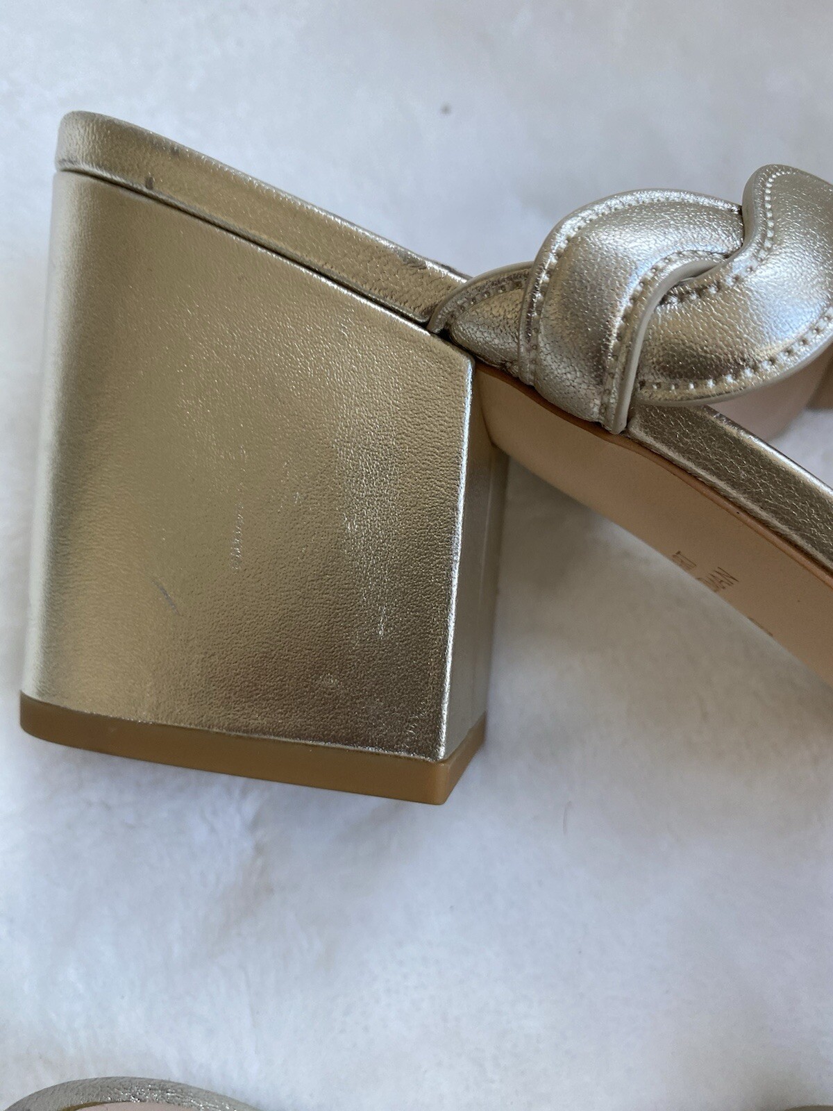 NEW$475 STUART WEITZMAN Twistie Block 75 Metallic Mule Platinum US9/UK6.5/EU39.5
