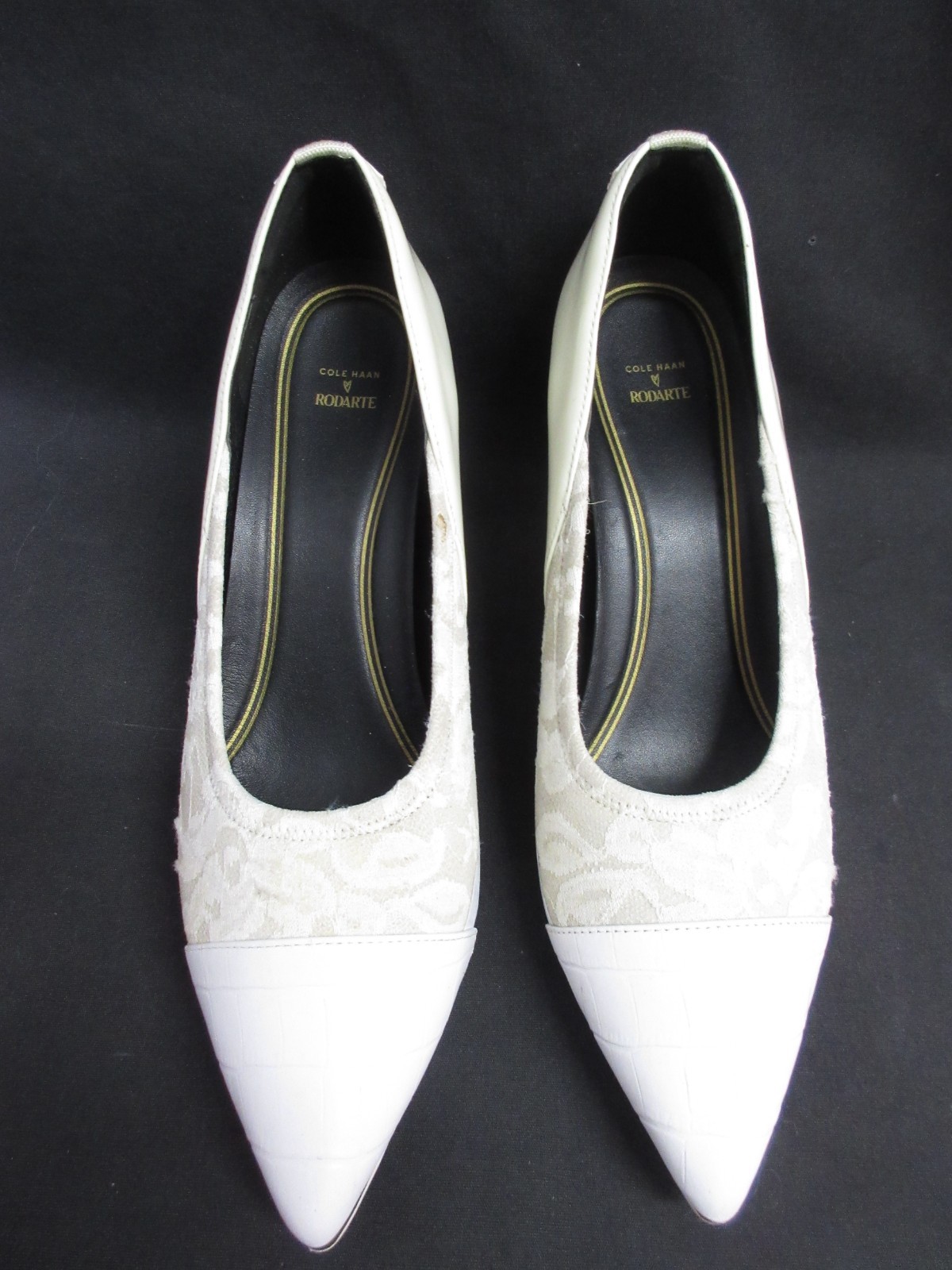 Cole Hann RODARTE Lace Fabric & Leather 3.25″ Tall Pointed Heels, Size 9B, VGC
