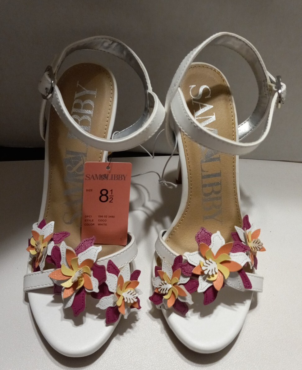 Sam & Libby Women’s Coco Floral Embellished Heels White Size 8.5 NWT