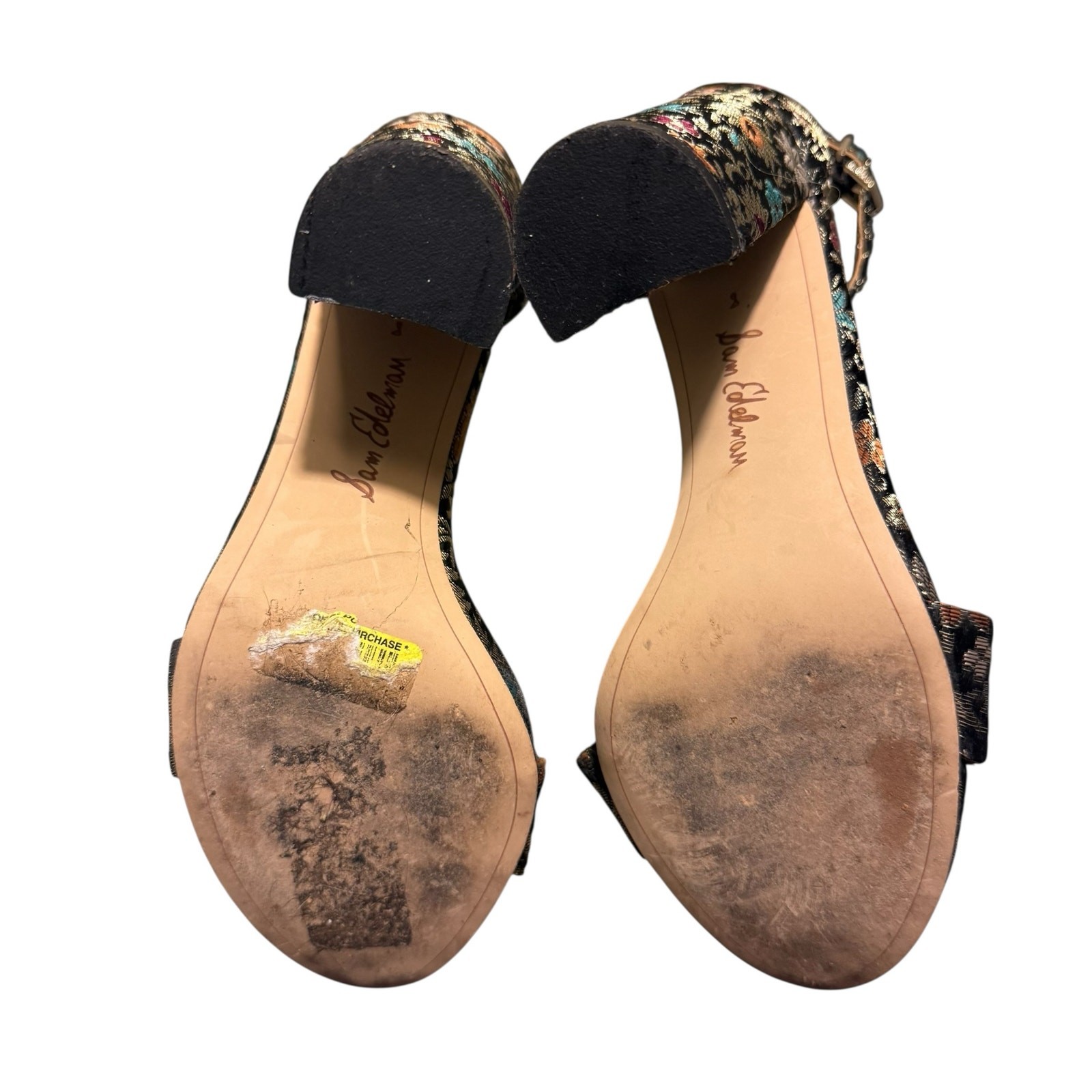Sam Edelman Women’s Yaro Floral Print Block Heel Open Toe Sandal Grey Size 8