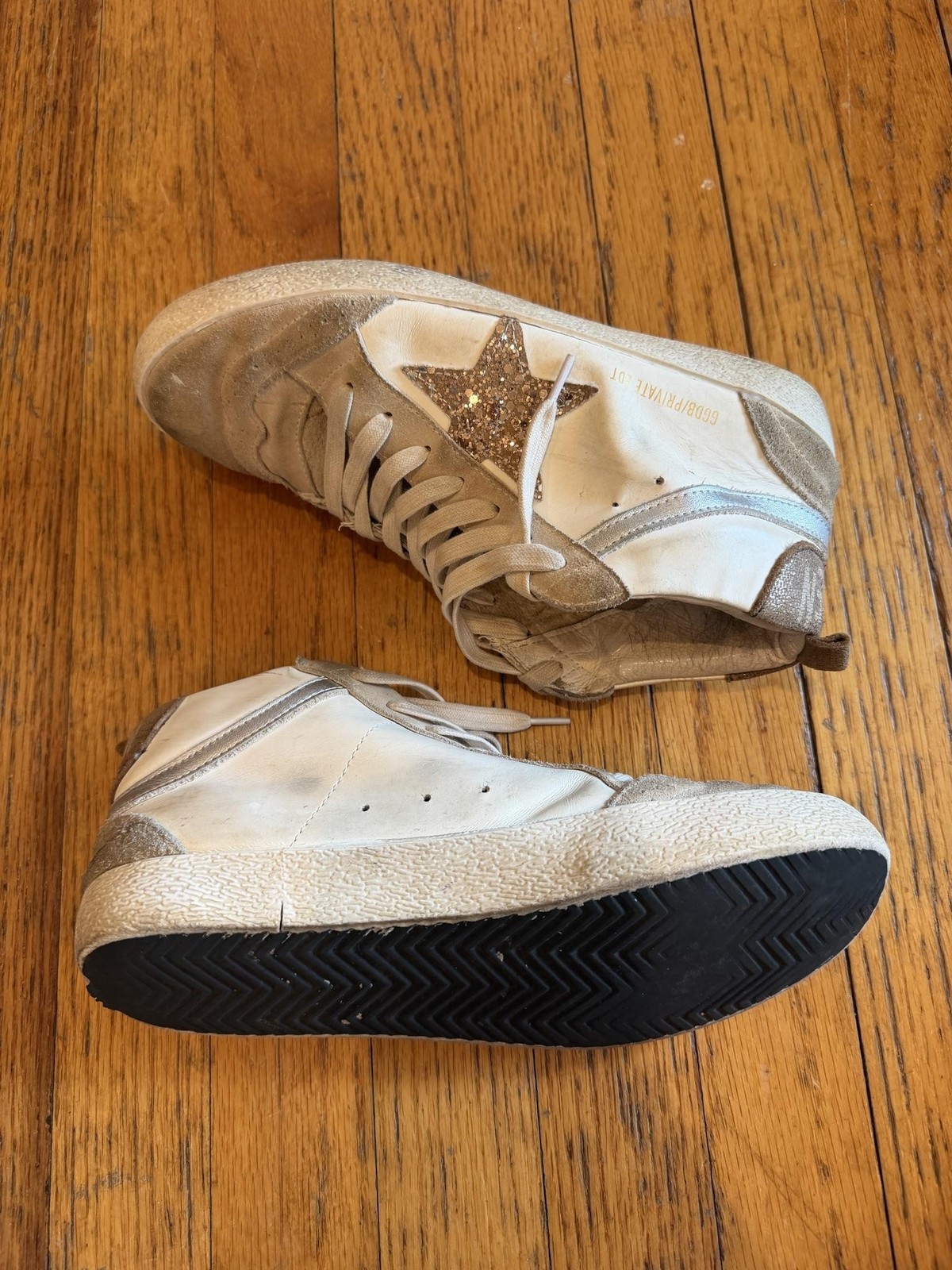 Golden Goose GGDB Private EDT Shoes Womens Size 9 Beige Glitter Sneakers Italy