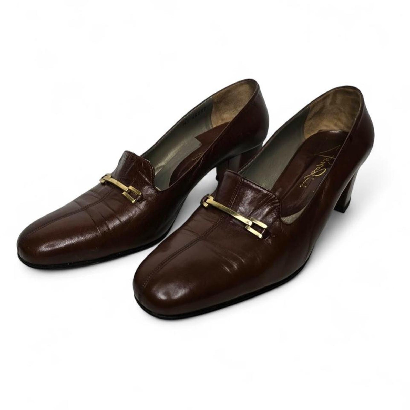 Vintage Ferrodini Brown Leather Block Heel Loafers Women’s Size 41