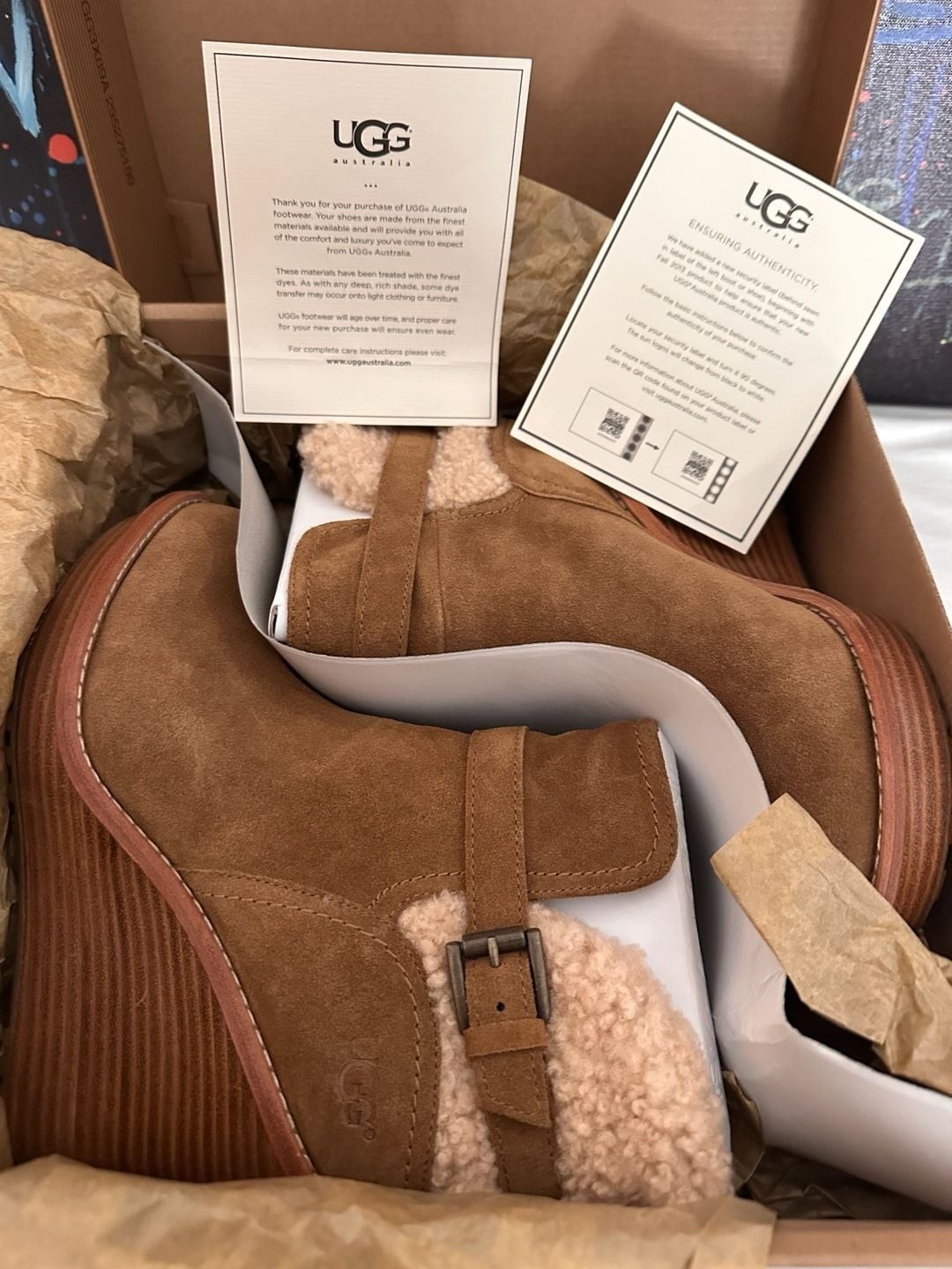 UGG Australia Women’s Anais Chestnut Suede Wedge Ankle Boots Size 7.5