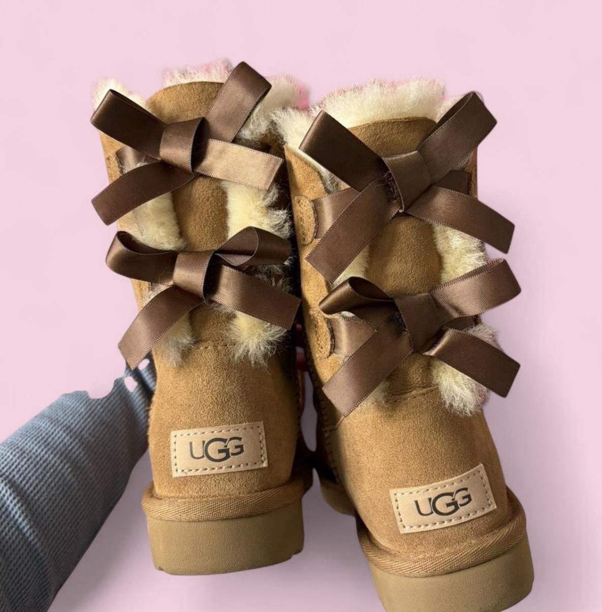 UGG Bailey Bow II Brown Suede Sheepskin Lined Mid-Calf Pull-On Boots US 5