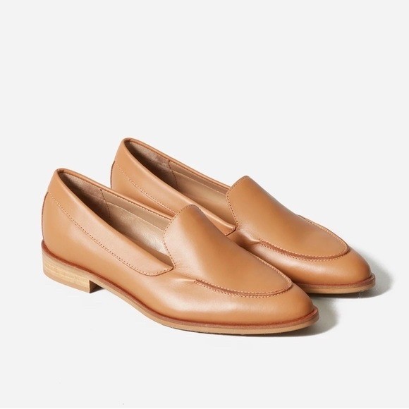 Everlane Modern Loafer Tan Cognac Leather Made in Italy Almond Toe Flat Shoe 5.5