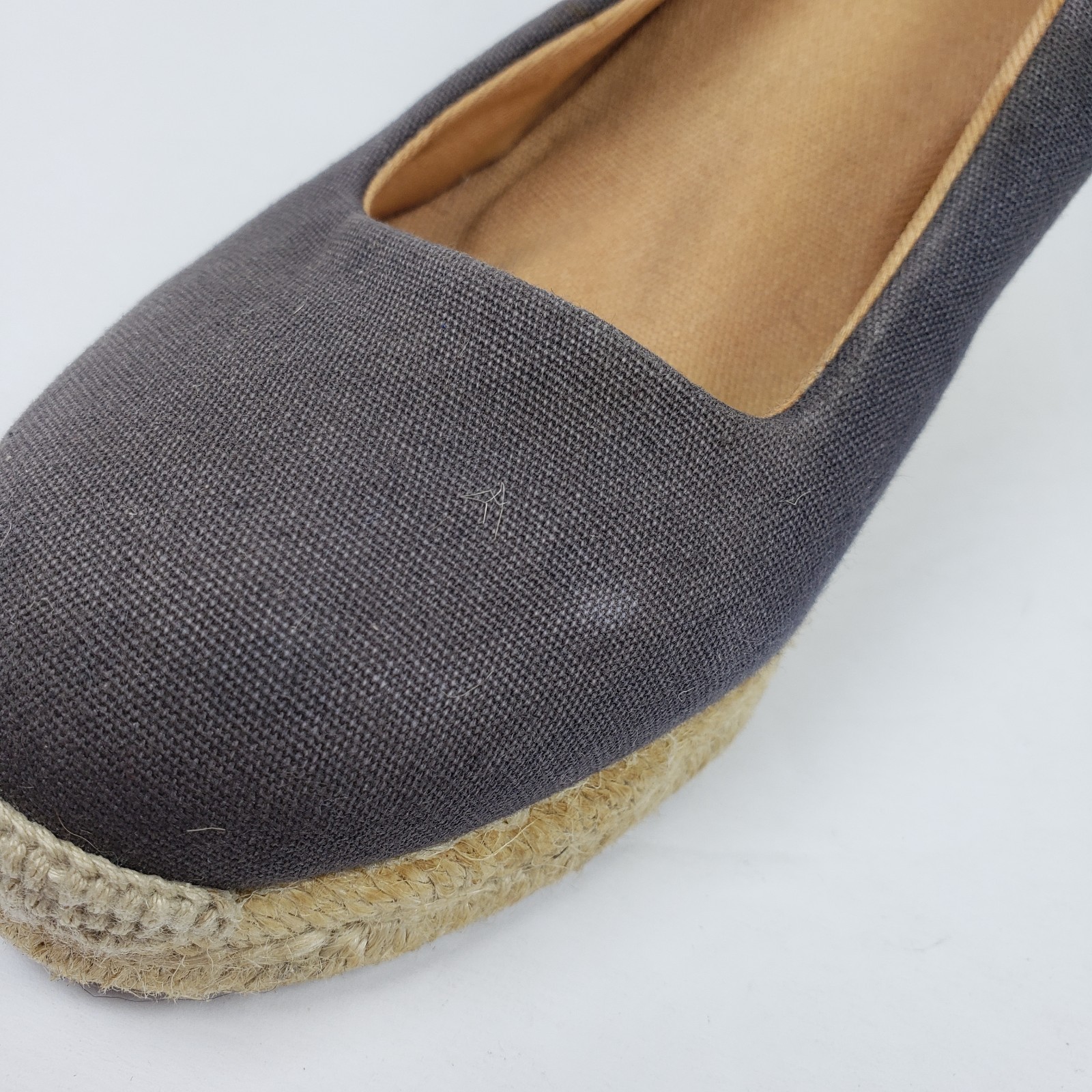 J Crew Womens Sz 7.5 Blue Canvas Slip On 3.25″ Heel Espadrille Wedge Pumps Shoes