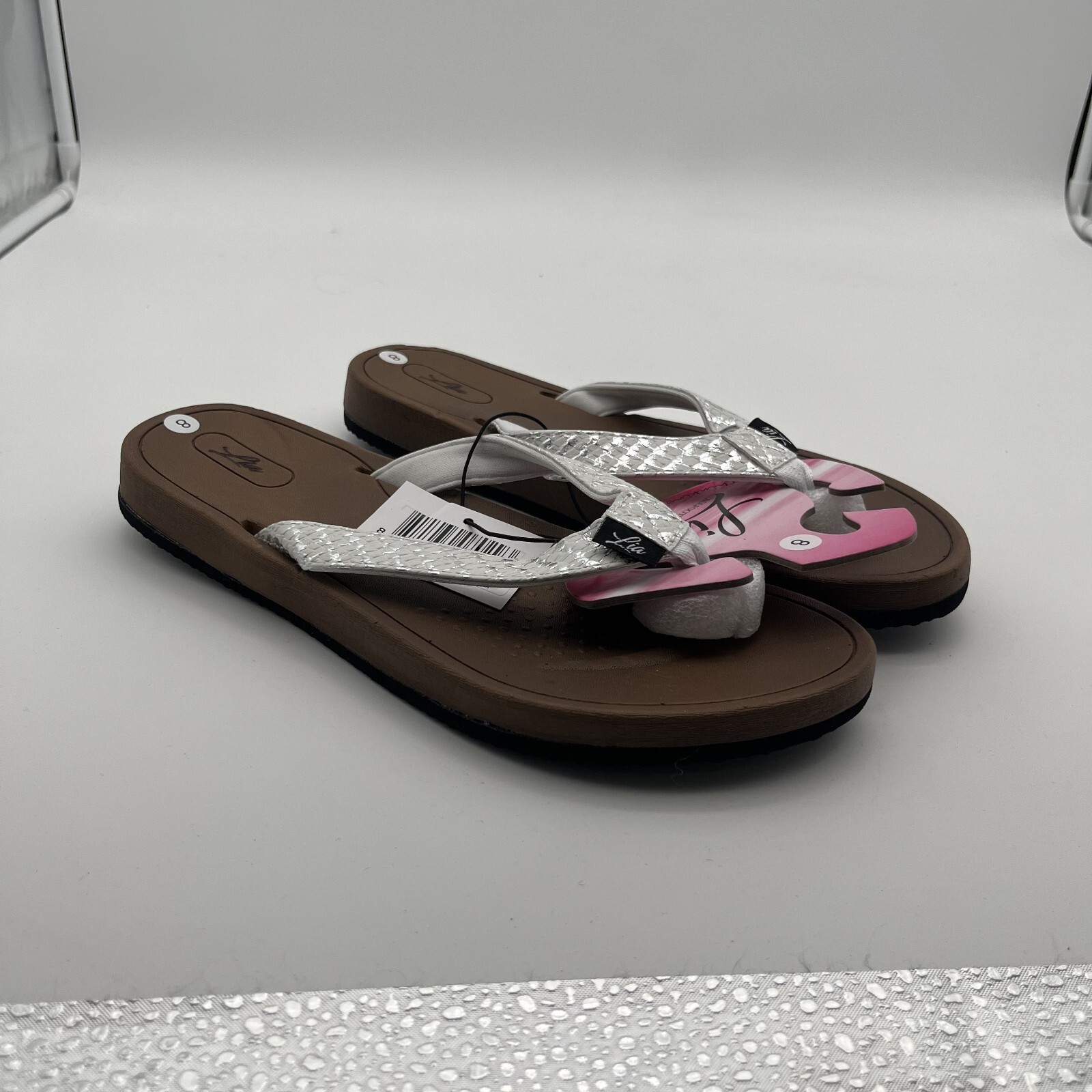 Lia Brown & White Flip Flop Sandals Women’s Size 8 Style #LS405W NEW