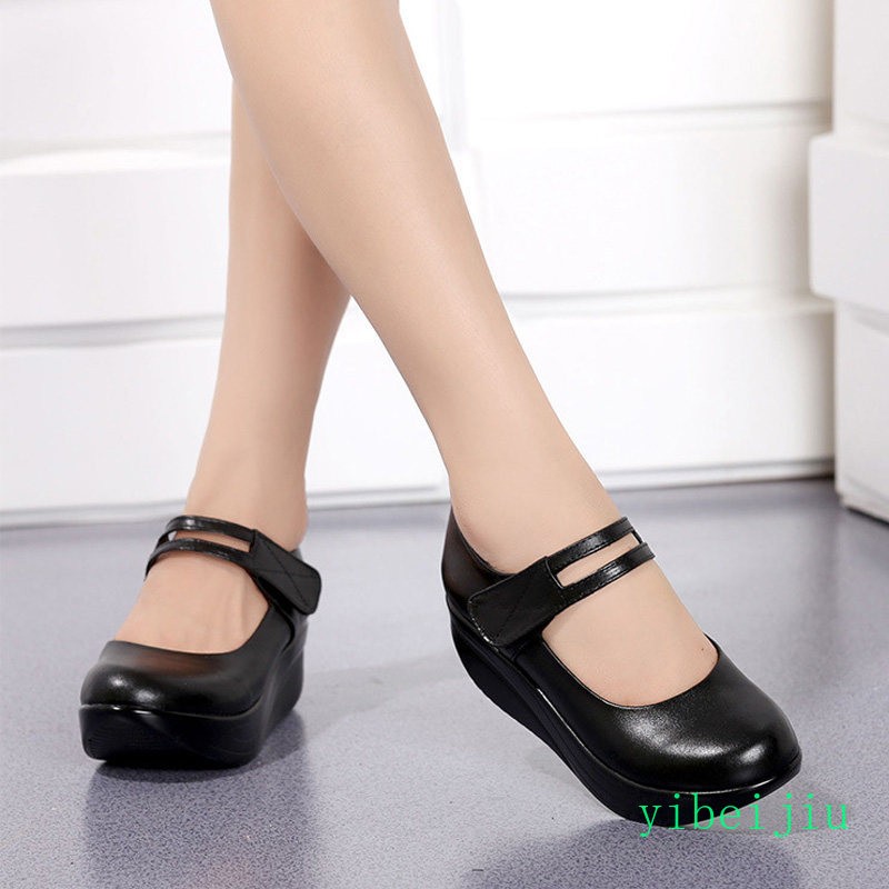 Womens College Platform Wedge Heels Round Toe Leather Creeper Boat Shoes Fashion