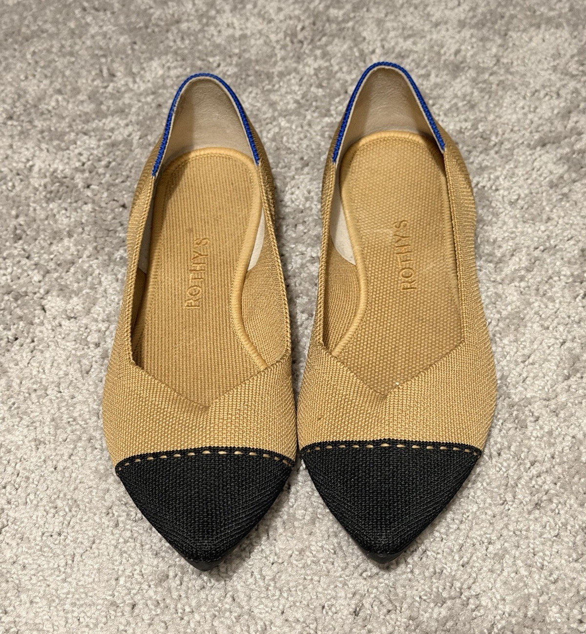 Rothy’s Womens Pointed Toe Cap Toe Knit Flats Colorblock Beige 9