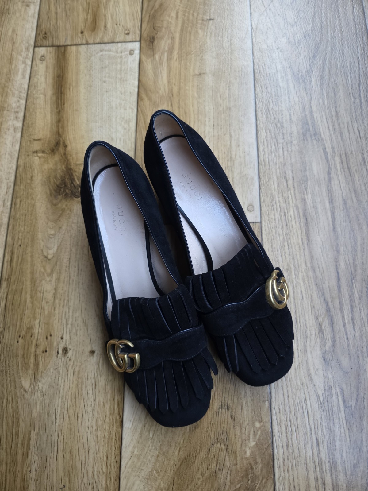 GUCCI MARMONT FRINGE PUMP SUEDE LOAFERS SIZE 38.5 EU, 8 US, 5.5 UK