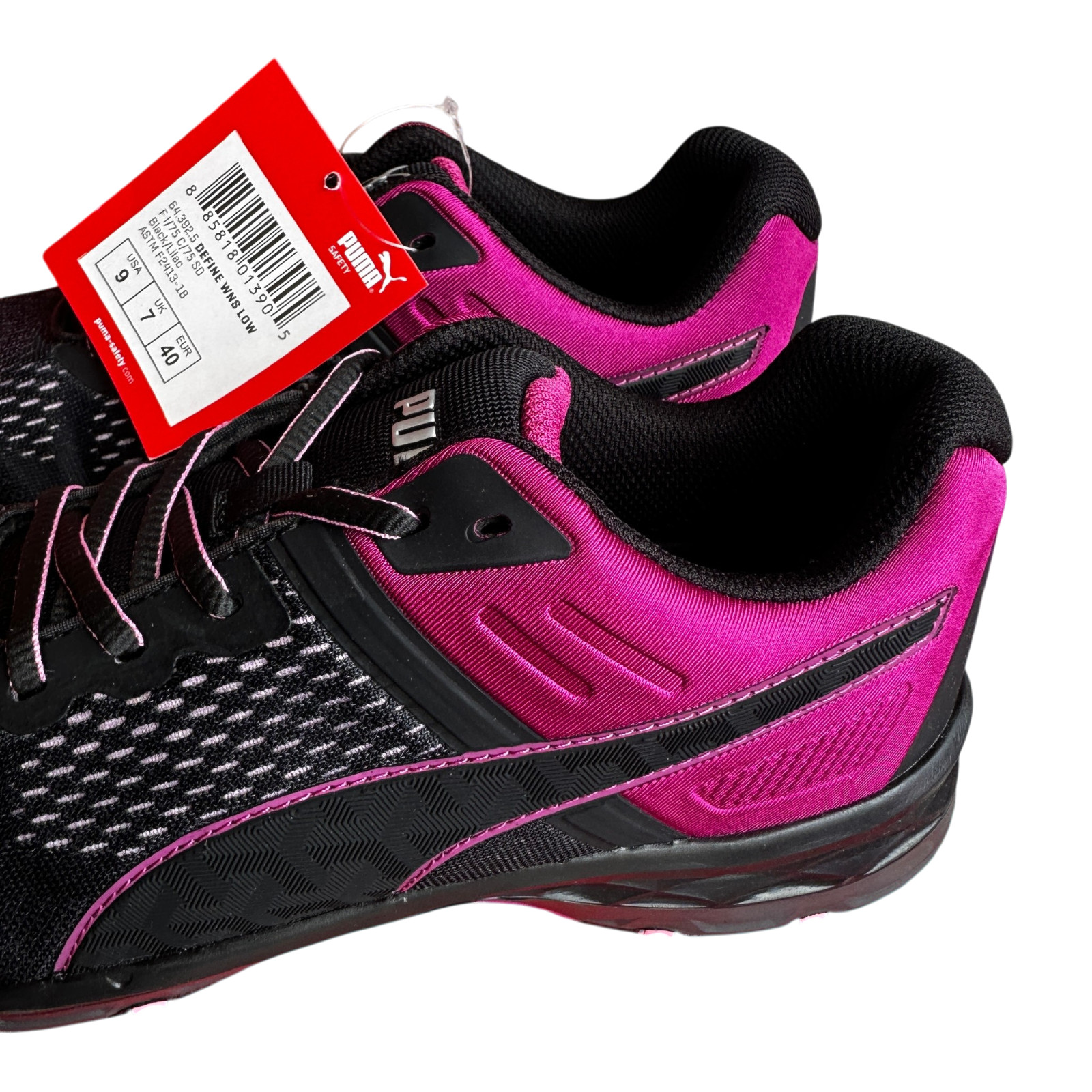 PUMA Define Low 2.0 Safety Sneakers 9 Purple Black SR SD Work Womens Size 9