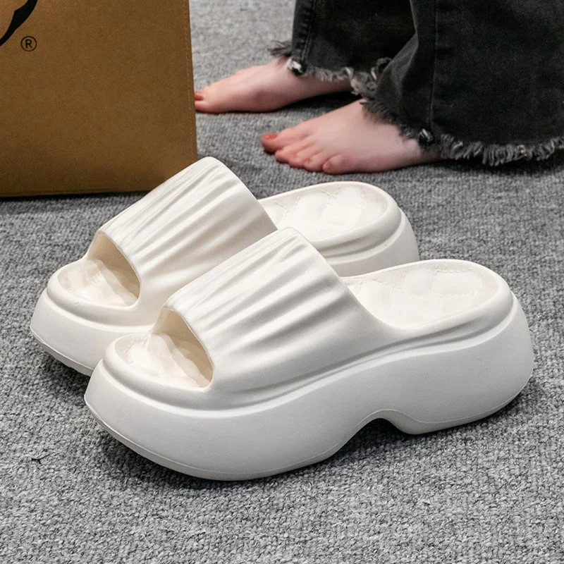7cm High Heels Thick Bottom Slippers Women Summer 2026 Chunky Platform Eva Sole