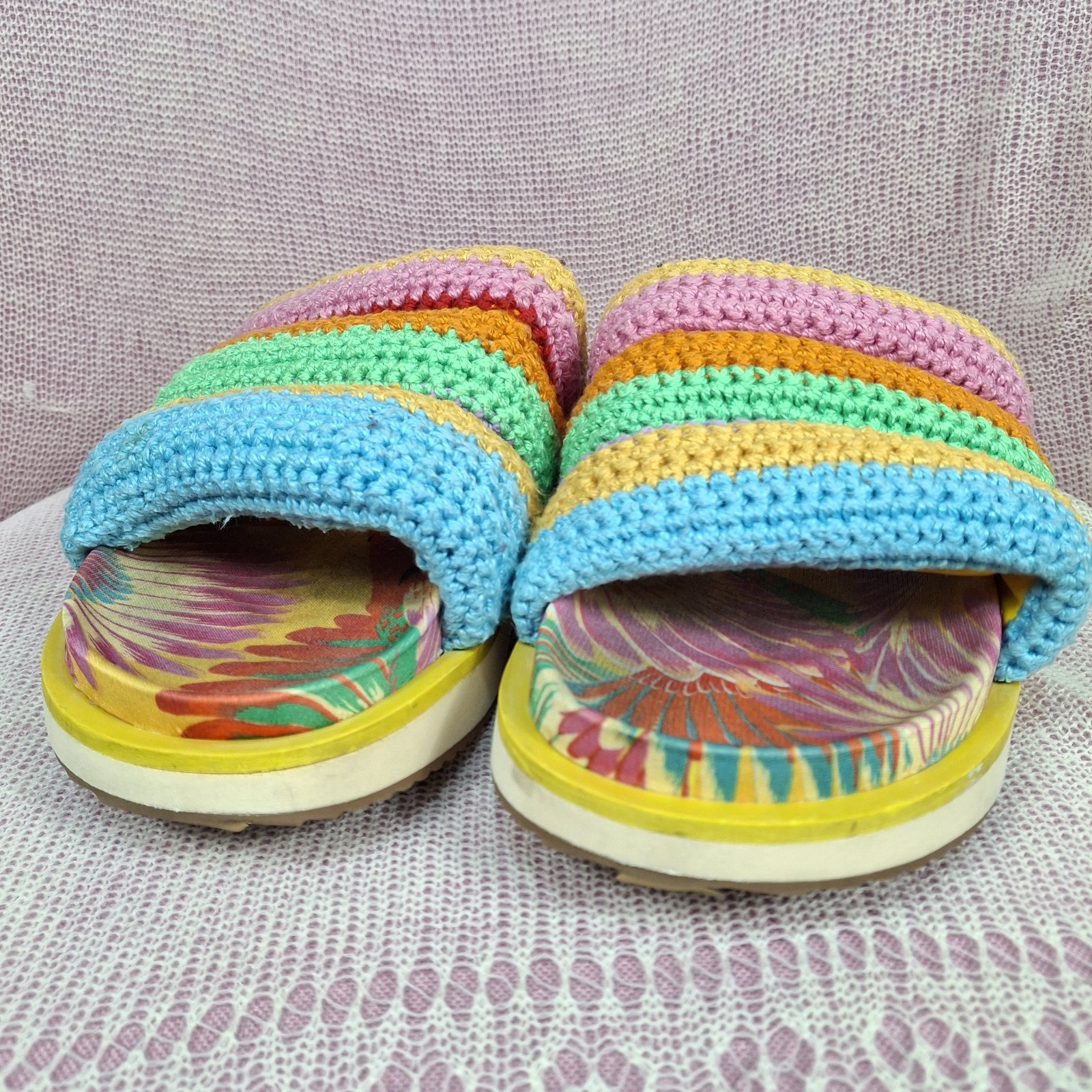 Farm Rio Crochet Slide Sandals Women’s US 7 EU 38 Multicolor Tropical Brazil