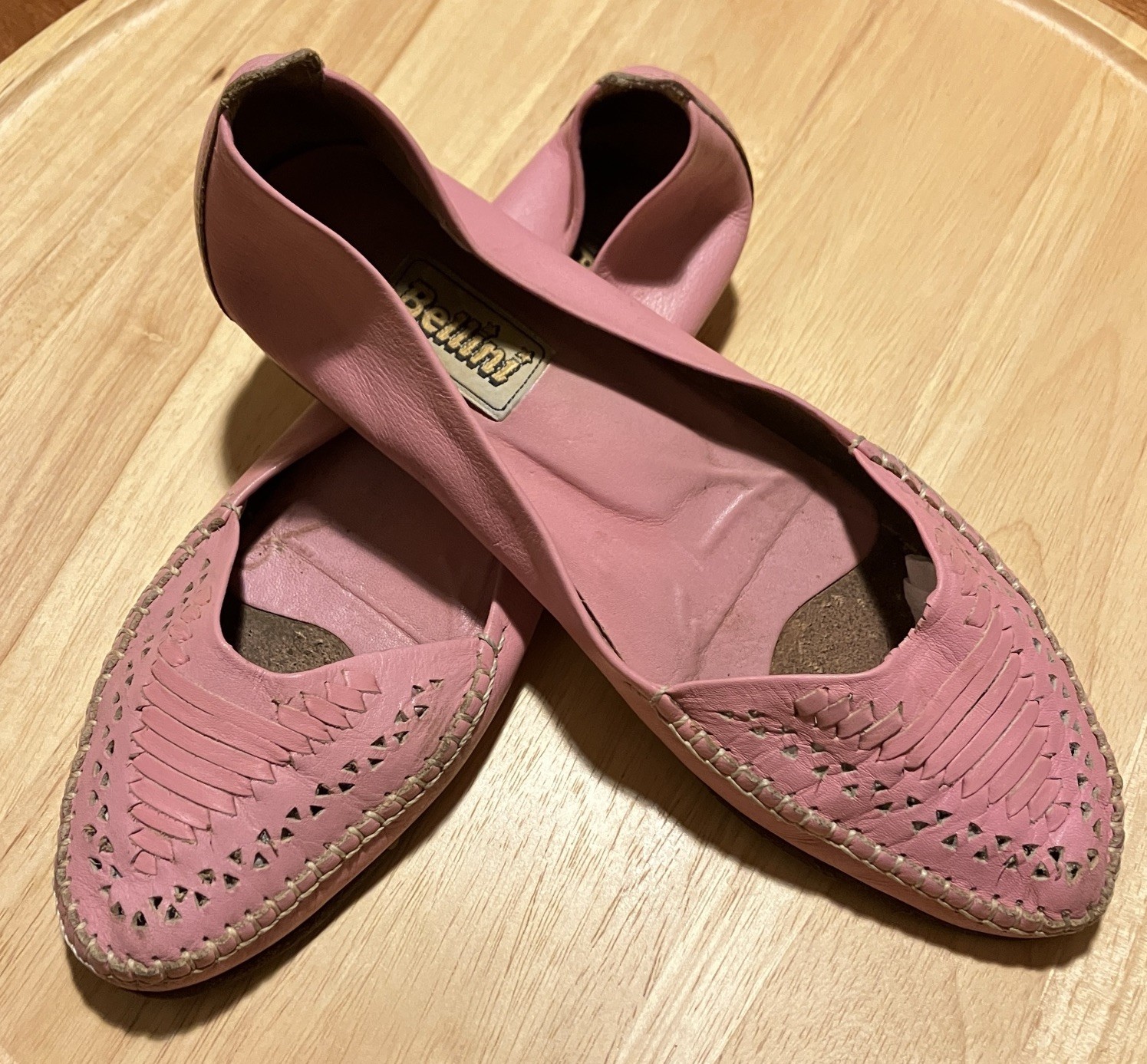 Vintage Pink Leather Huarache Moccasin Loafers
