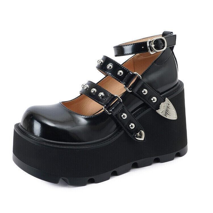 Fashion Women’s Platform High Wedge Heels Shoes Punk Casual Club Dress Mary Jane