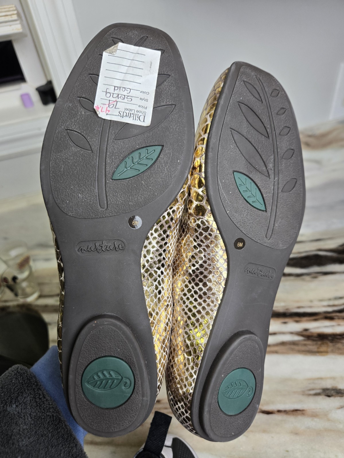 Nurture gold metallic snakeskin print ballet flats size 6m comfort