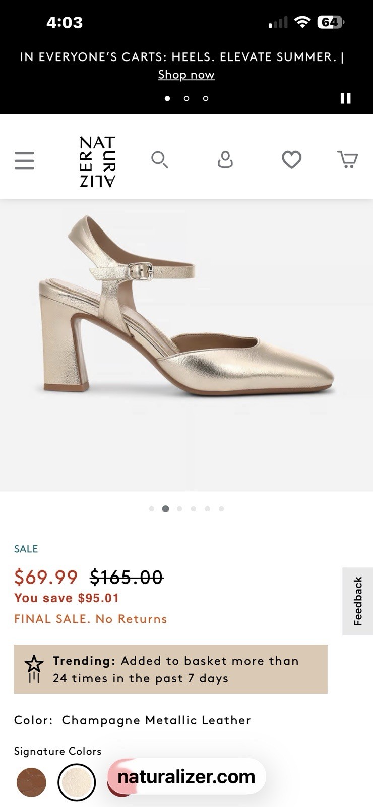 Naturalized Frankie Champagne Gold Dress Shoe Size 7