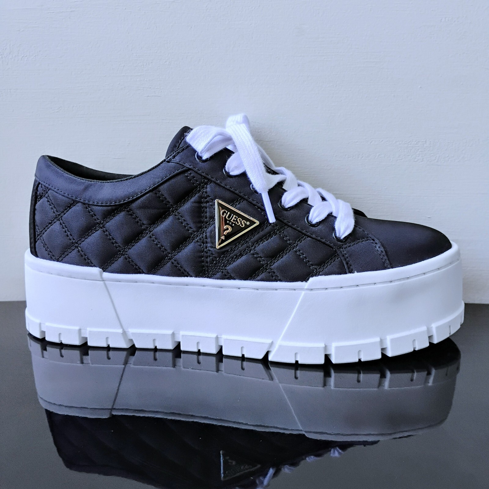 Guess Women’s Tesie Quilted Platform Sneaker in Sophisticated Black Beauty Color