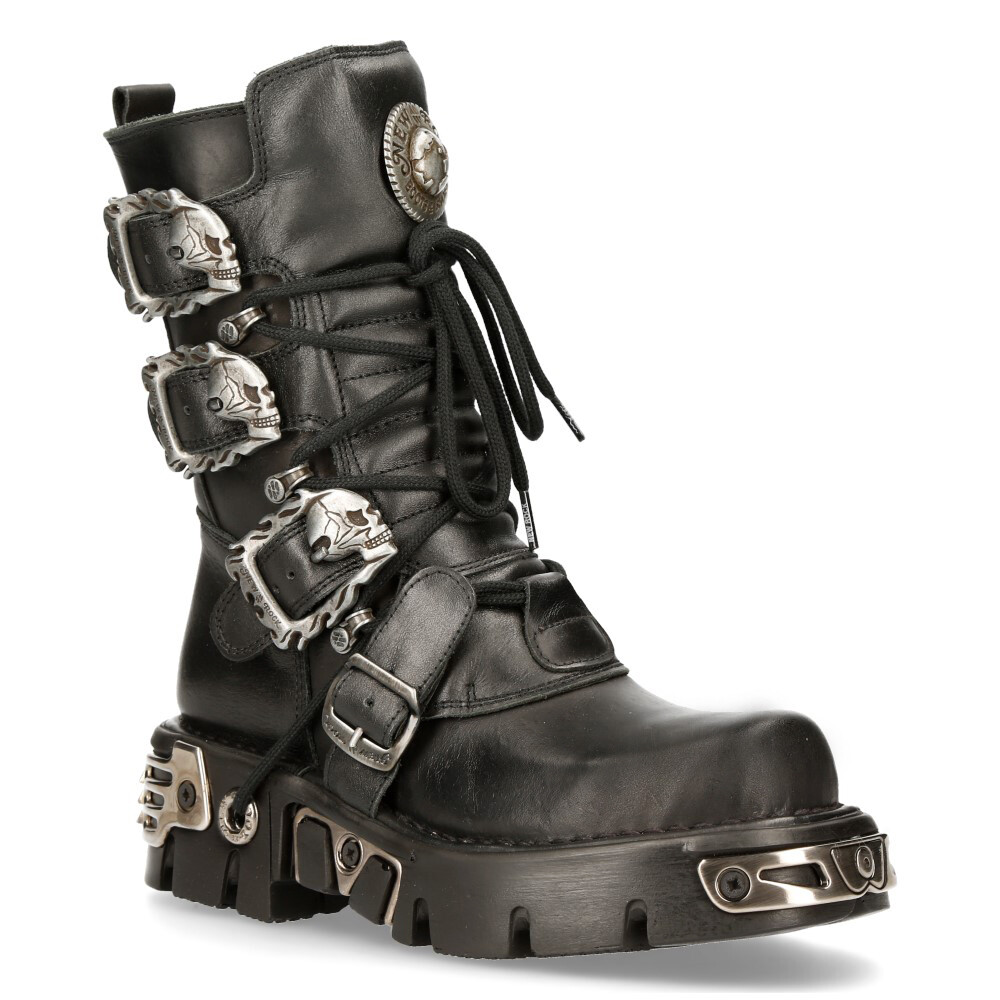 New Rock 391-S1 Unisex Black Boots Metallic Reactor Goth Punk Rock Biker Boots